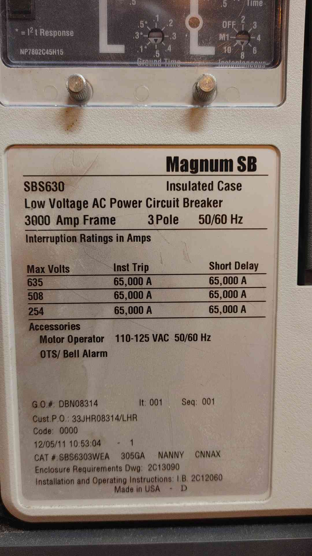 Eaton Pow-R-Line Switchboard 2 Section 3000A 480Y/277V 3PH 4W Main Breaker & Lug Cabinet Magnum DS (108597)