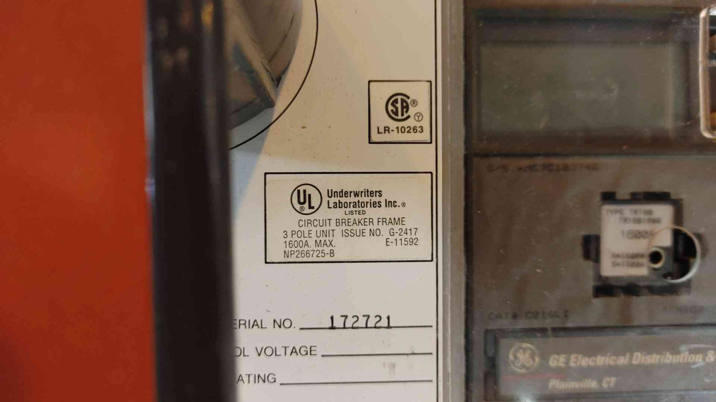 GE PowerBreak MicroVersaTrip Plus Trip Unit 1600A G-2417 (108856)