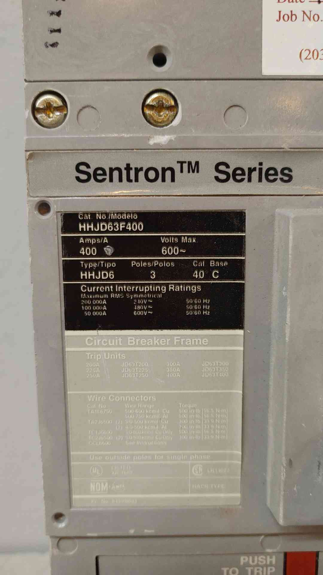 350A Siemens Sentron Series 3 Pole Circuit Breaker HHJD63F400 HHJD6 (108845)