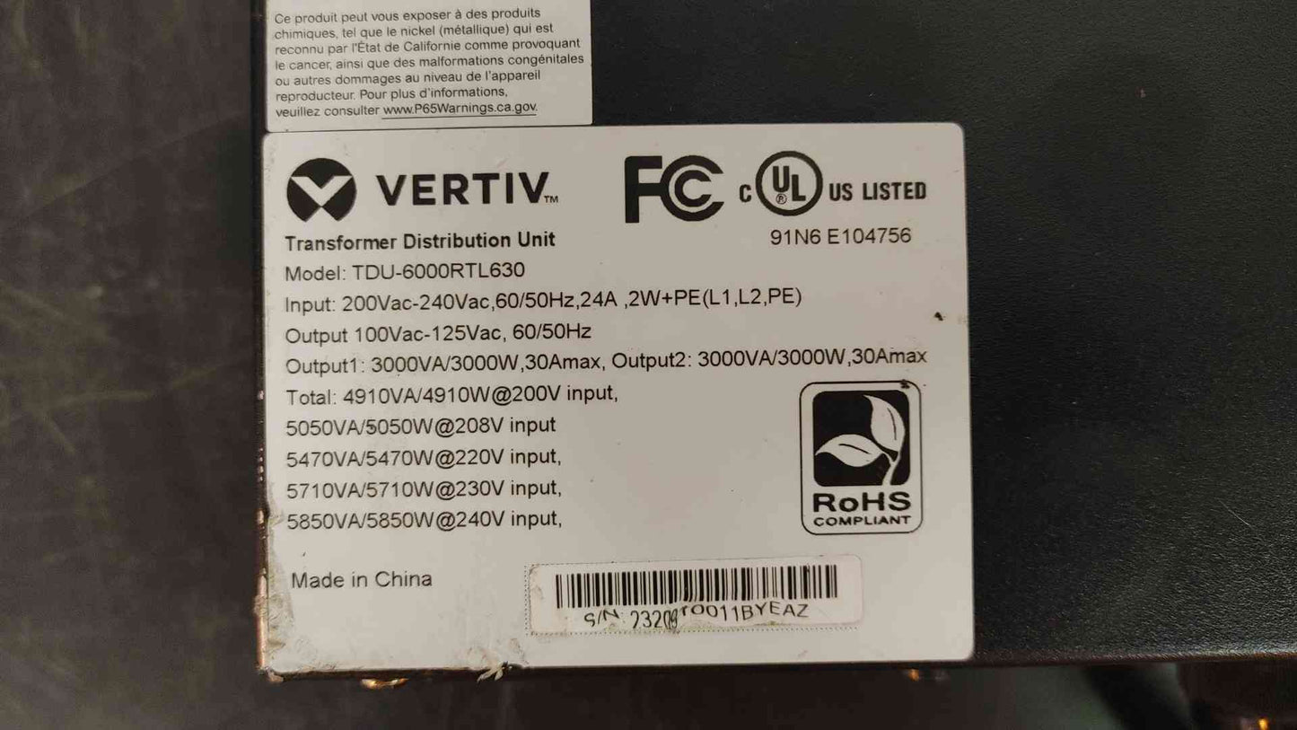 Vertiv Liebert TDU-6000RTL630: High-Capacity Rack-Mount Transformer Distribution Unit