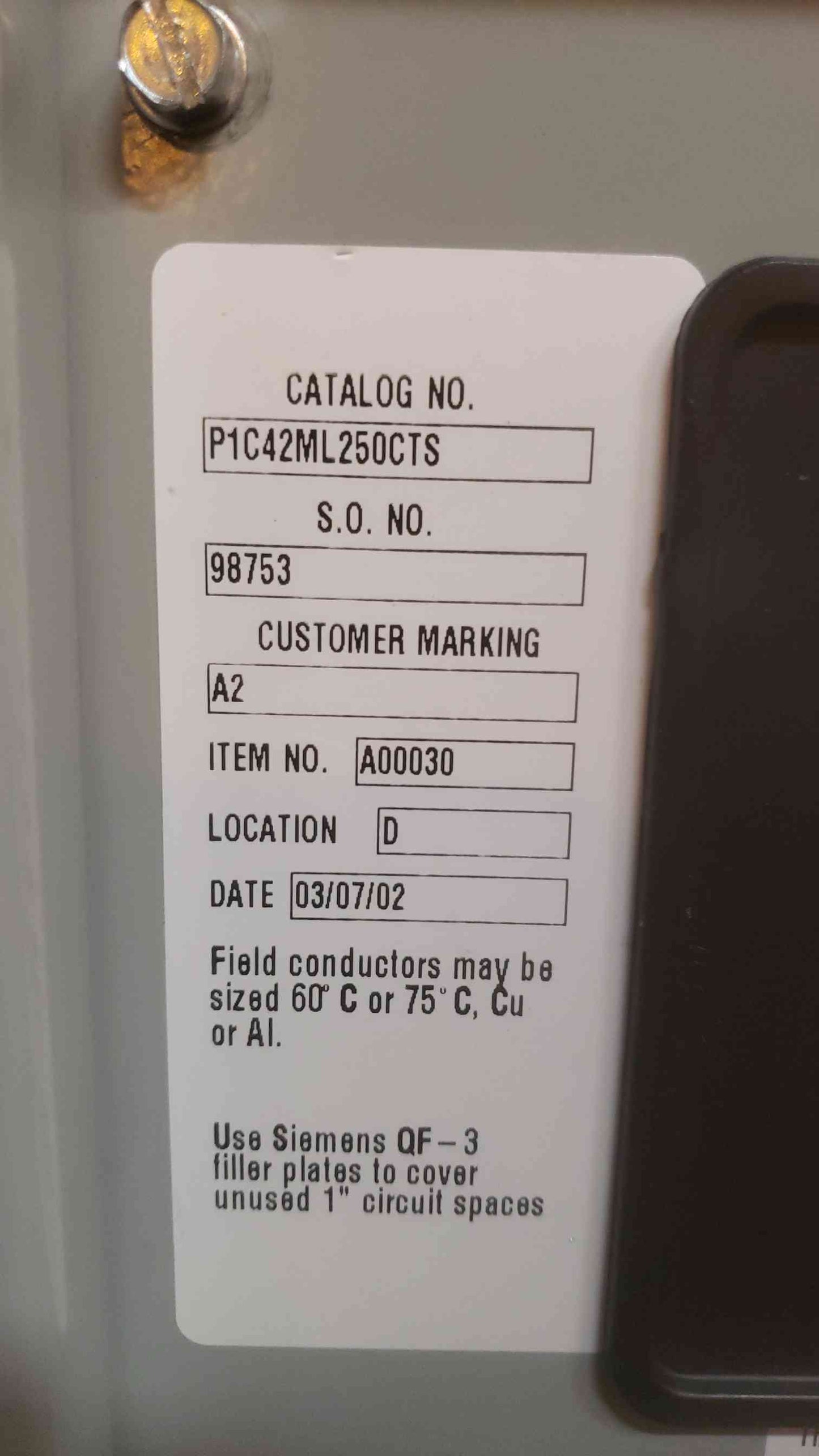 Siemens 250A Max 208Y/120 3PH 4W Panel Box P1C42ML250CTS (SKU: 109654)