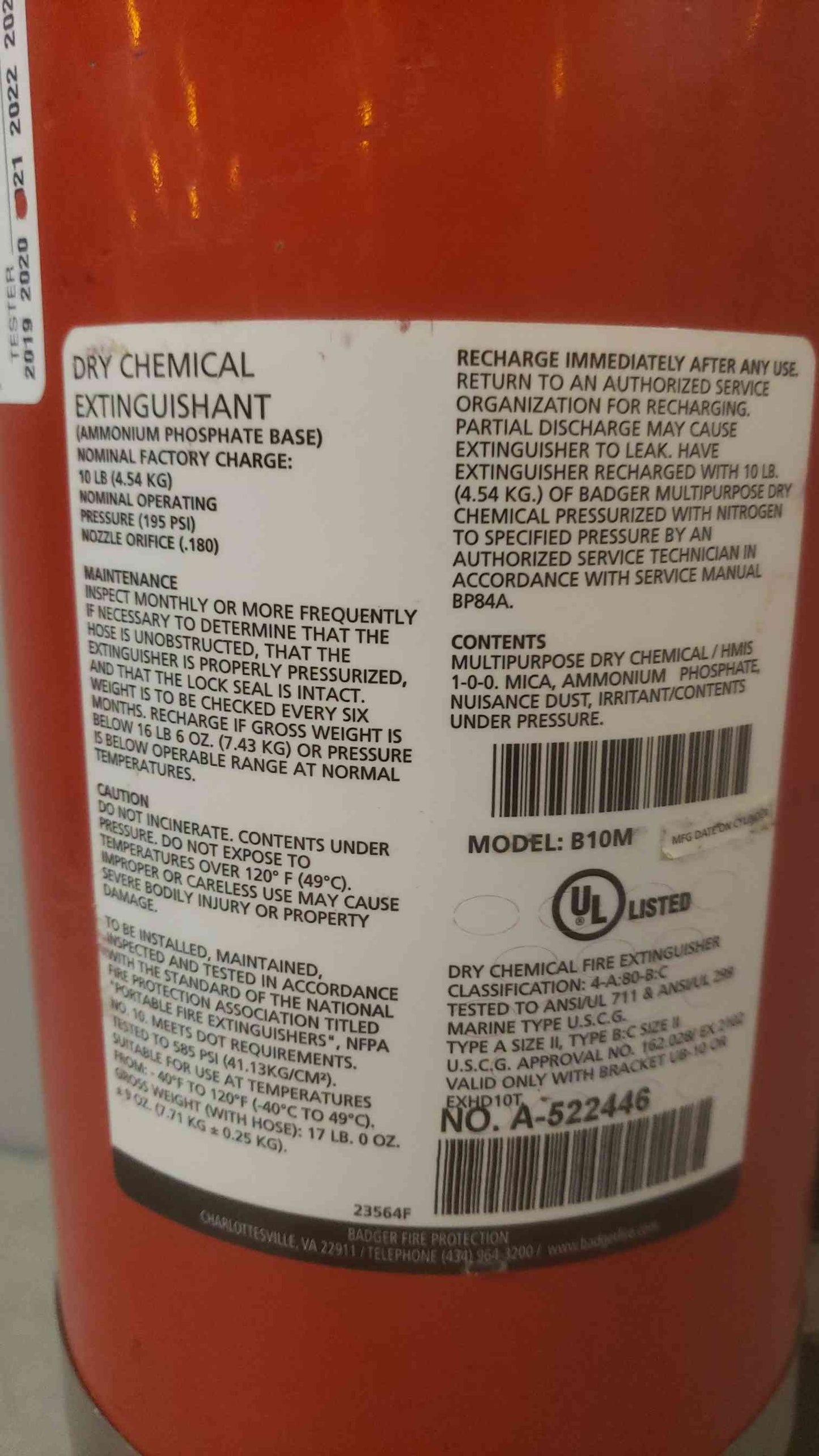 Badger ABC Dry Chemical Fire Extinguisher B10M Out of Inspection (SKU: 109898)
