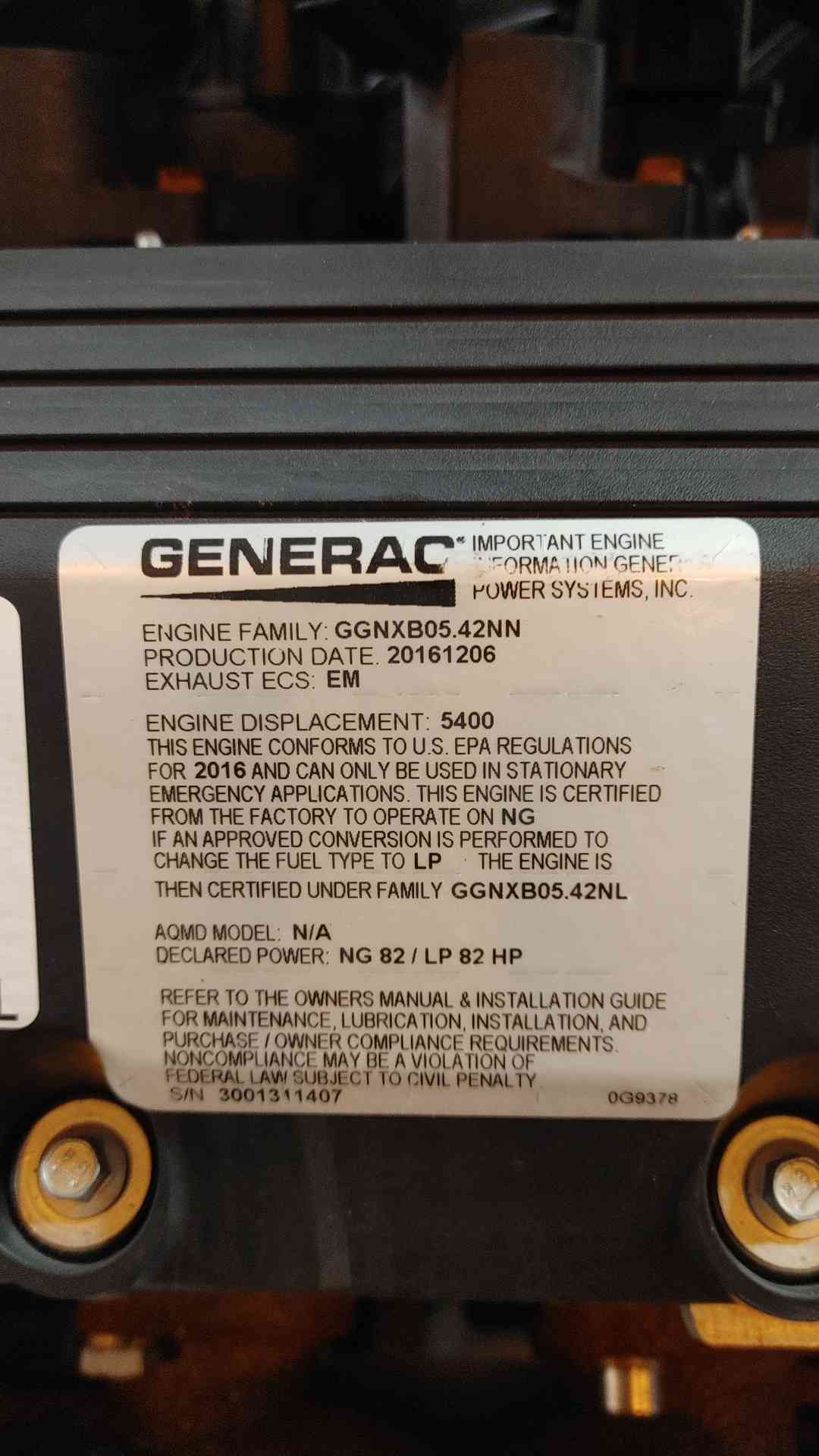 35KW Generac SG35 1PH Nat Gas / LP 136Hrs 2016 TESTED (SKU: 110088)