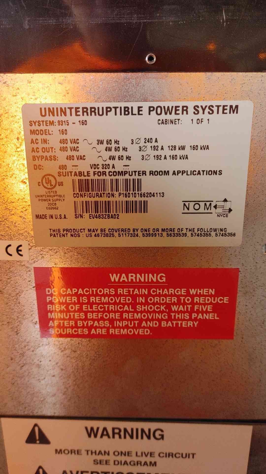 Eaton POWERWARE 9315-160 160KVA UPS 480v x 480v w/ 2 Battery Cabinets (SKU: 110201)