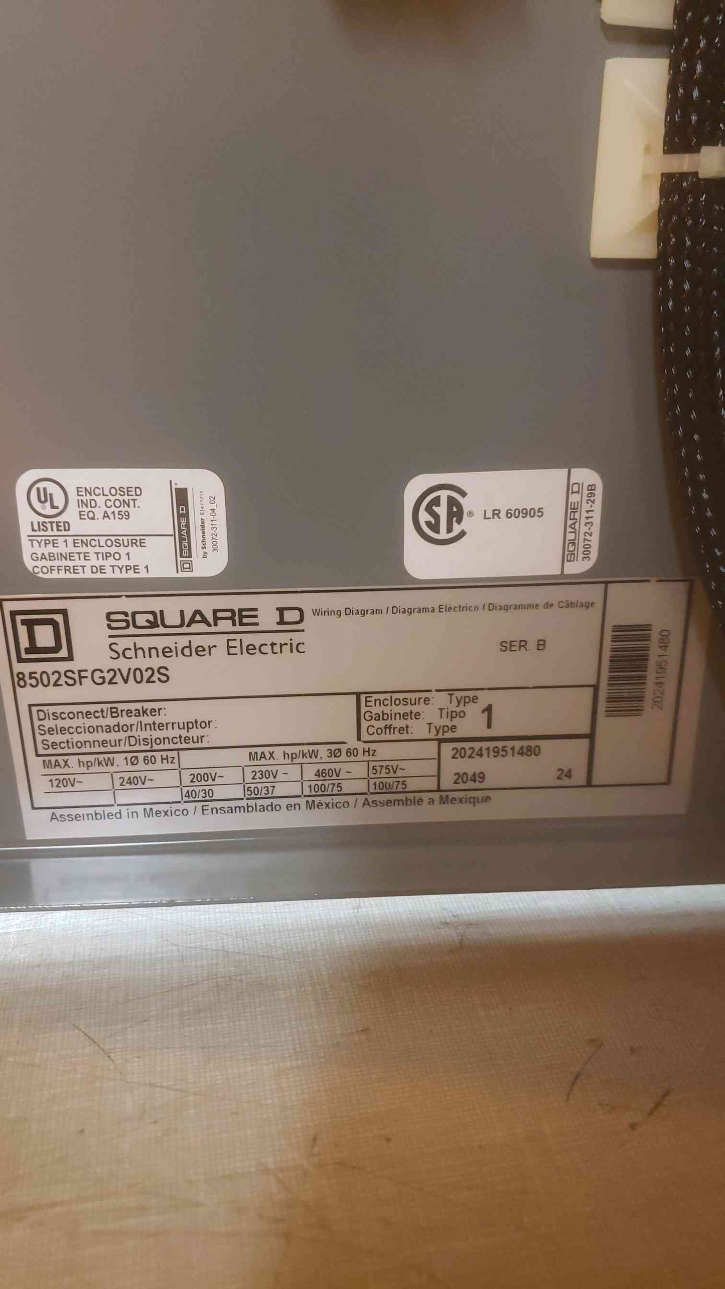 SQUARE D Disconect/Breaker 8502SFG2V02S(SKU: 110550)