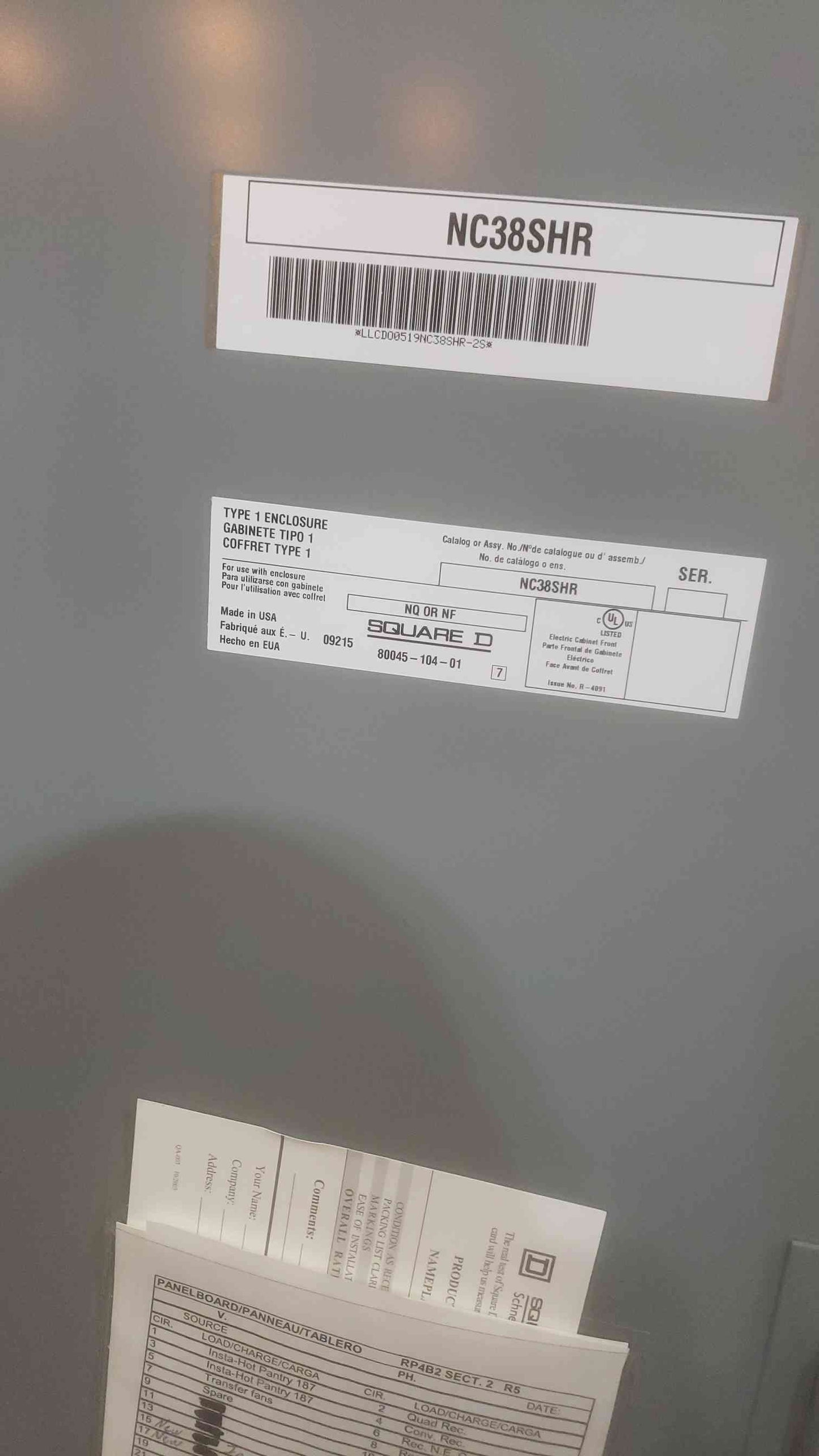 SQUARE D 225A 208Y/120 VAC 3PH 4W Panelboard NQ (SKU: 110595)