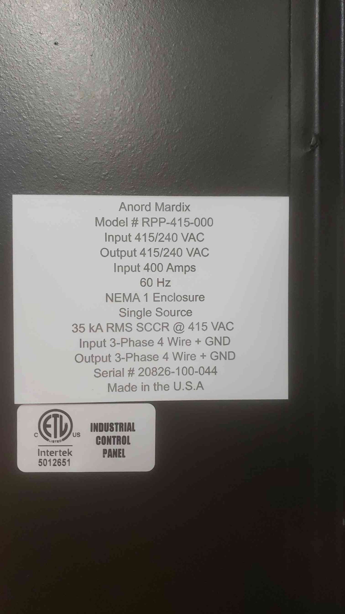 NEW 400A RPP 415/240VAC 3PH 4W Control Panel RPP-415-000 Remote Power Panel BCM Branch Circuit Monitoring