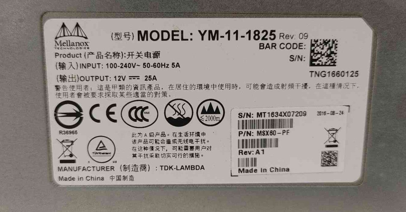 Mellanox YM-11-1825 300W Power Supply MSX60-PF 12V 25A Switch PSU YM-11-1825