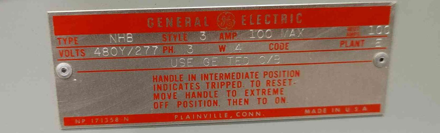 GE 100A, 480Y/277V, 3PH, 4W Panelboard (Sku 114382)