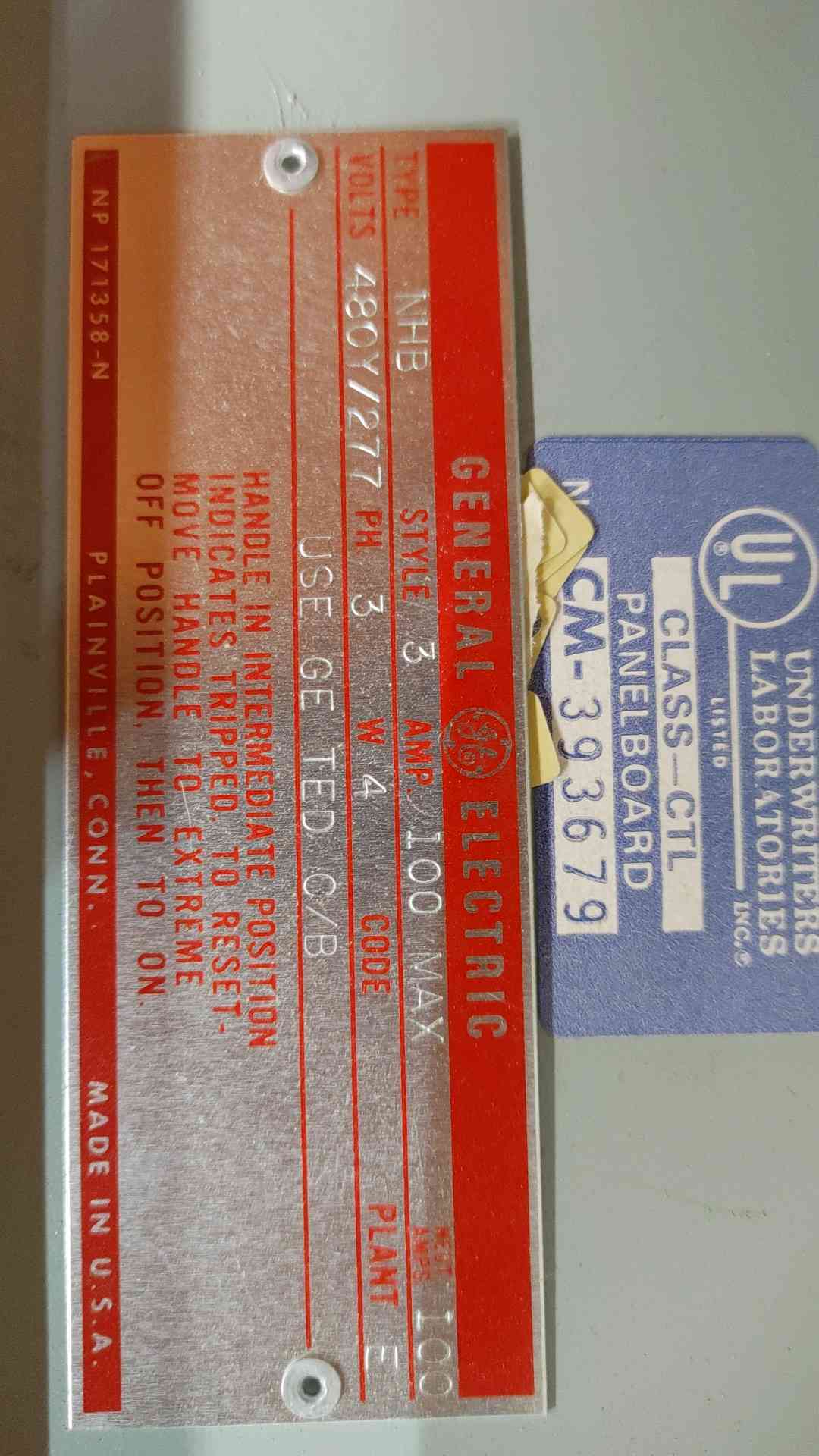 GE Type NHB 100A 480V 3PH Panelboard Enclosure TED134 100A 90A 40A 30A Breakers