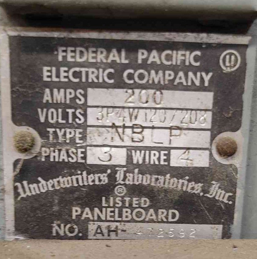 Federal Pacific Electric 200A, 120/208V, 3PH, 4W Panelboard (Sku 114540)