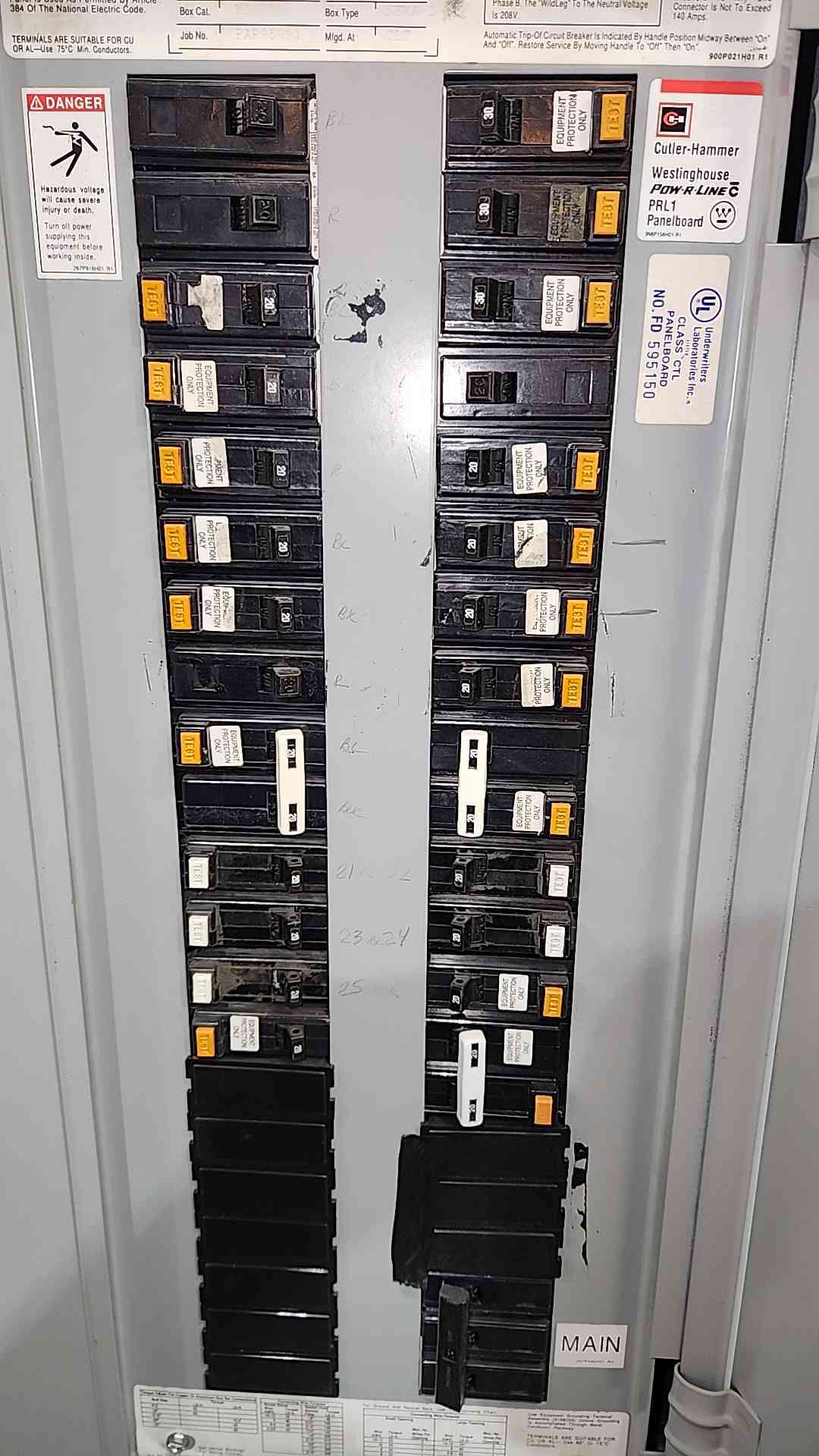 Cutler-Hammer Pow-R-Line PRL1 Panelboard 100A 3PH 208Y/120V Complete W Breakers