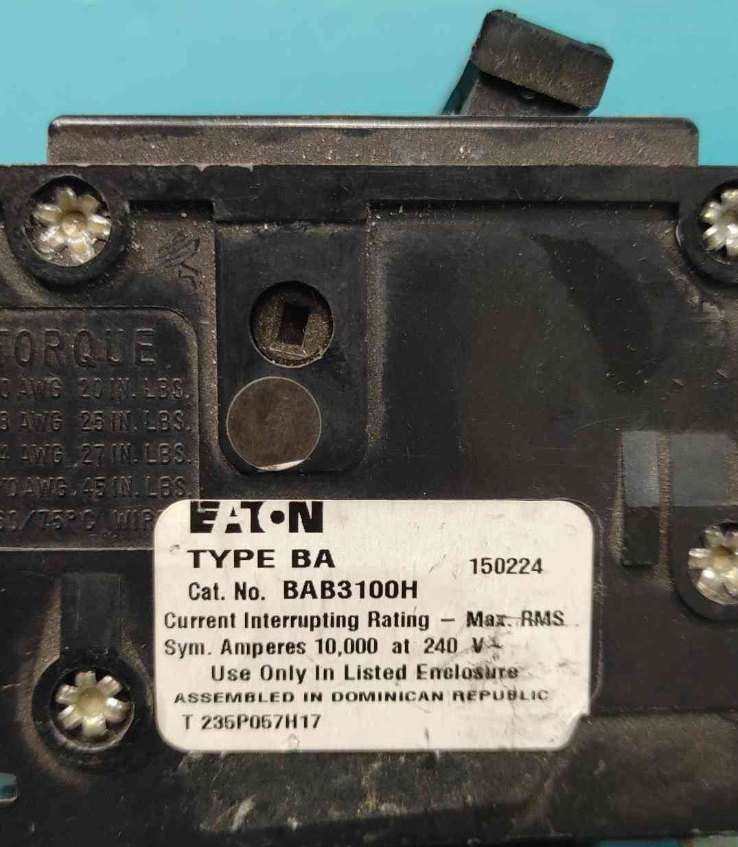 Eaton Cutler Hammer BAB3100H 100 Amp 3 Pole 240V Bolt On Circuit Breaker BAB3100
