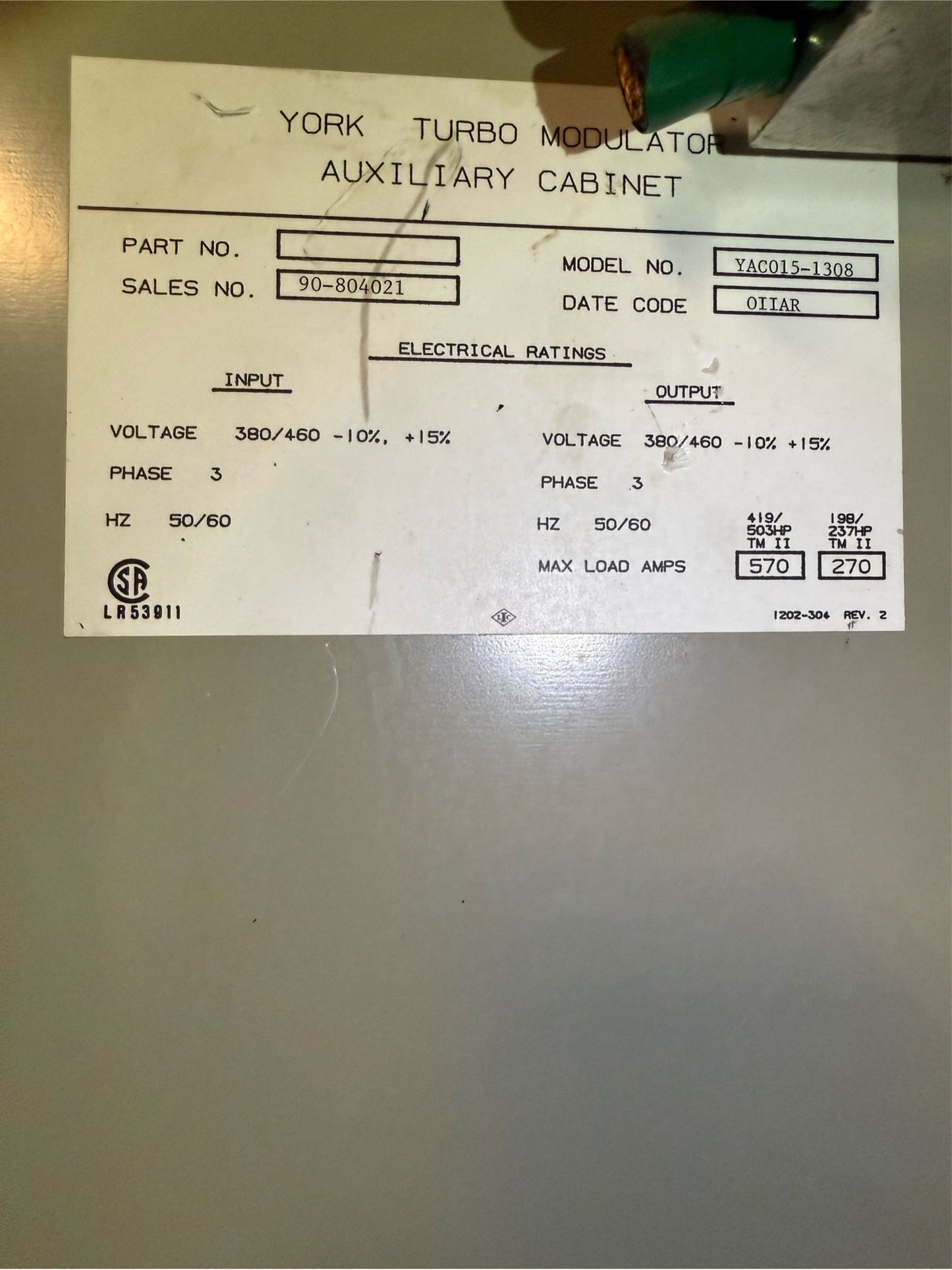 York Turbo-Modulator 3 pieces Variable Speed Drive 450v 3PH 60hz YTM500YAC015-1308