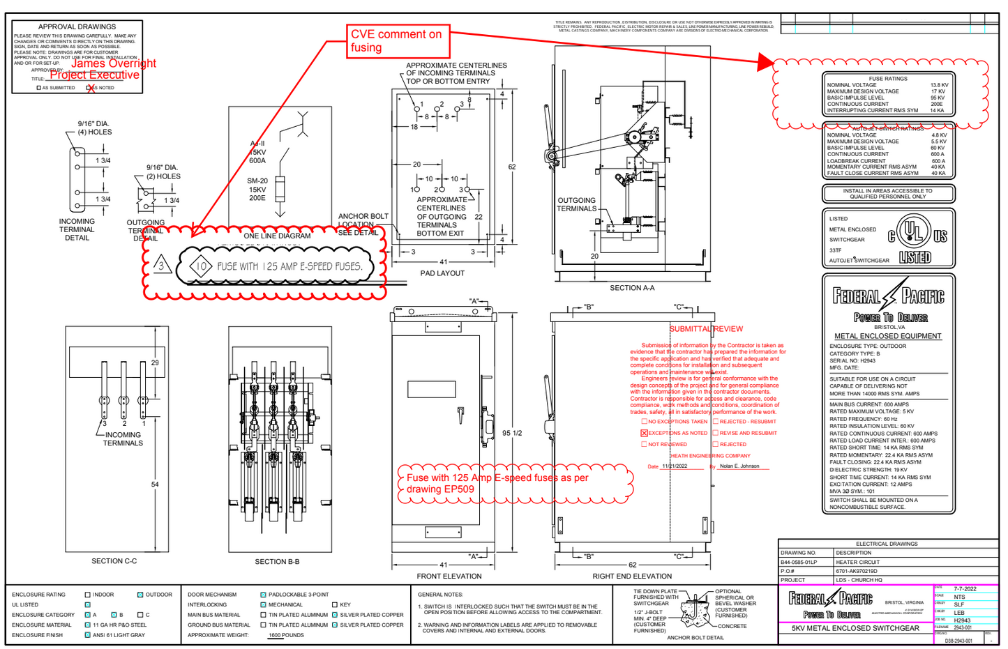NEW Federal Pacific 5kV 600A Metal-Enclosed Outdoor Switchgear - Auto-Jet II Load Interrupter Switch