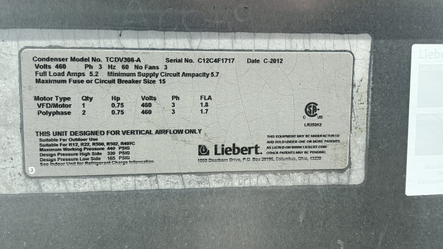 Liebert TCDV308-A Outdoor Air Cooled Condenser 3-Fan 460V 3PH Data Center