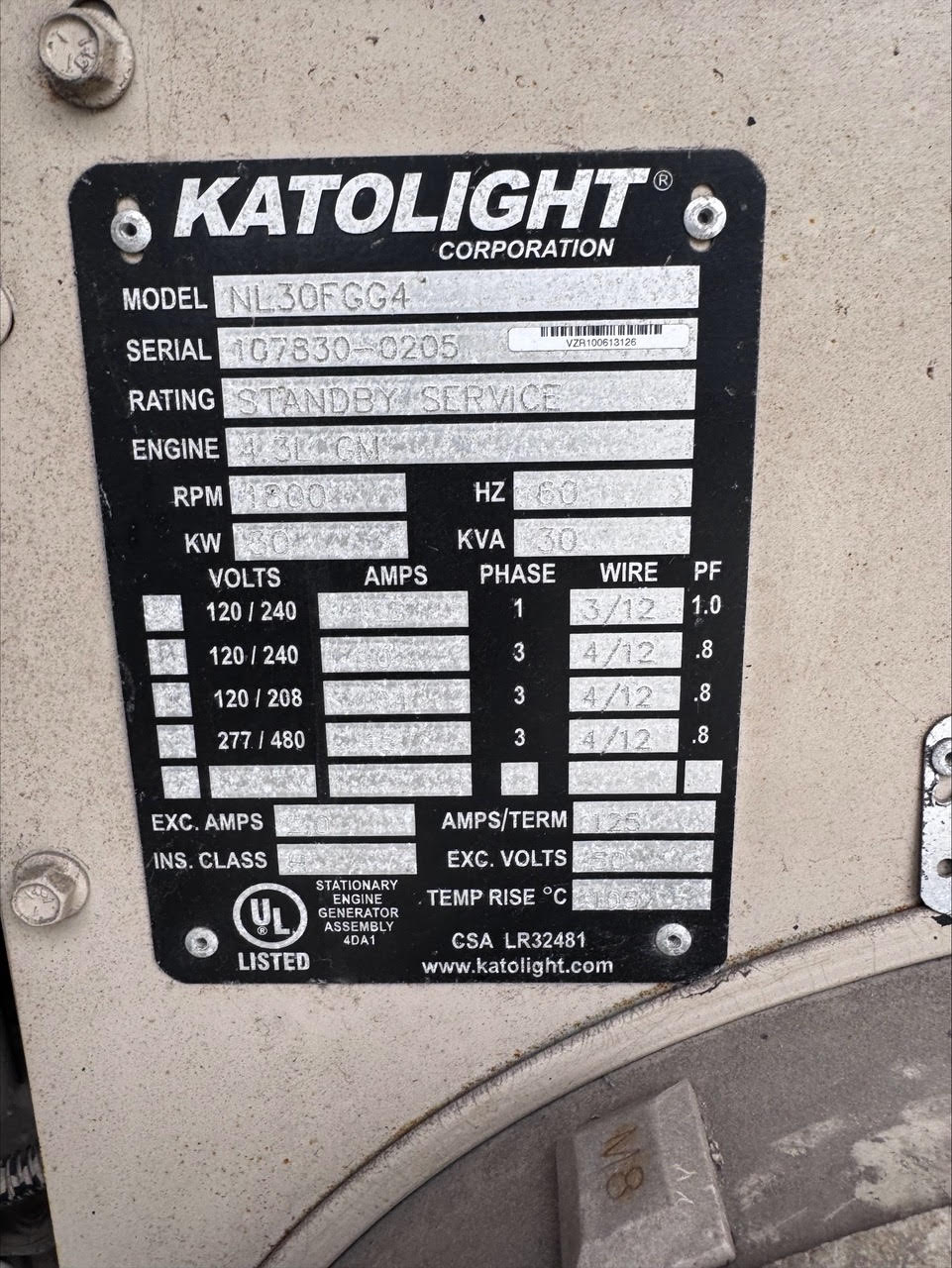 30KW Katolight NG/LP Generator 120/240V 1ph