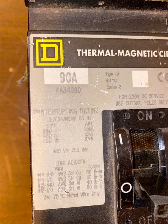 Square D, FA34090, 90A Breaker(S6LLST1563)