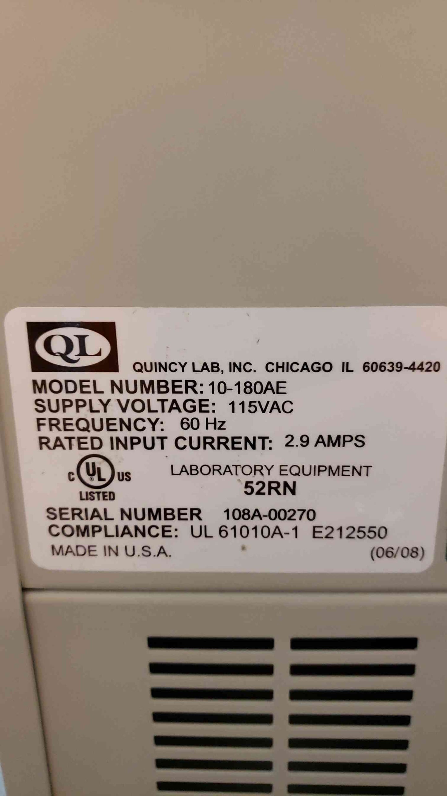 Quincy Lab Incubator 10-180AE General Purpose Oven(100957)