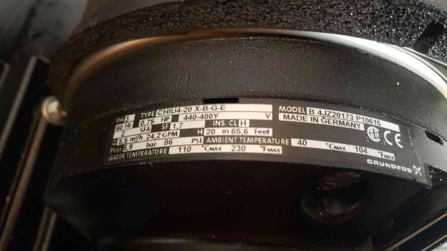 GRUNDFOS .75HP Pump 480V B 4JZ20173 P10615 (SKU: 2404AA)(2404AA)