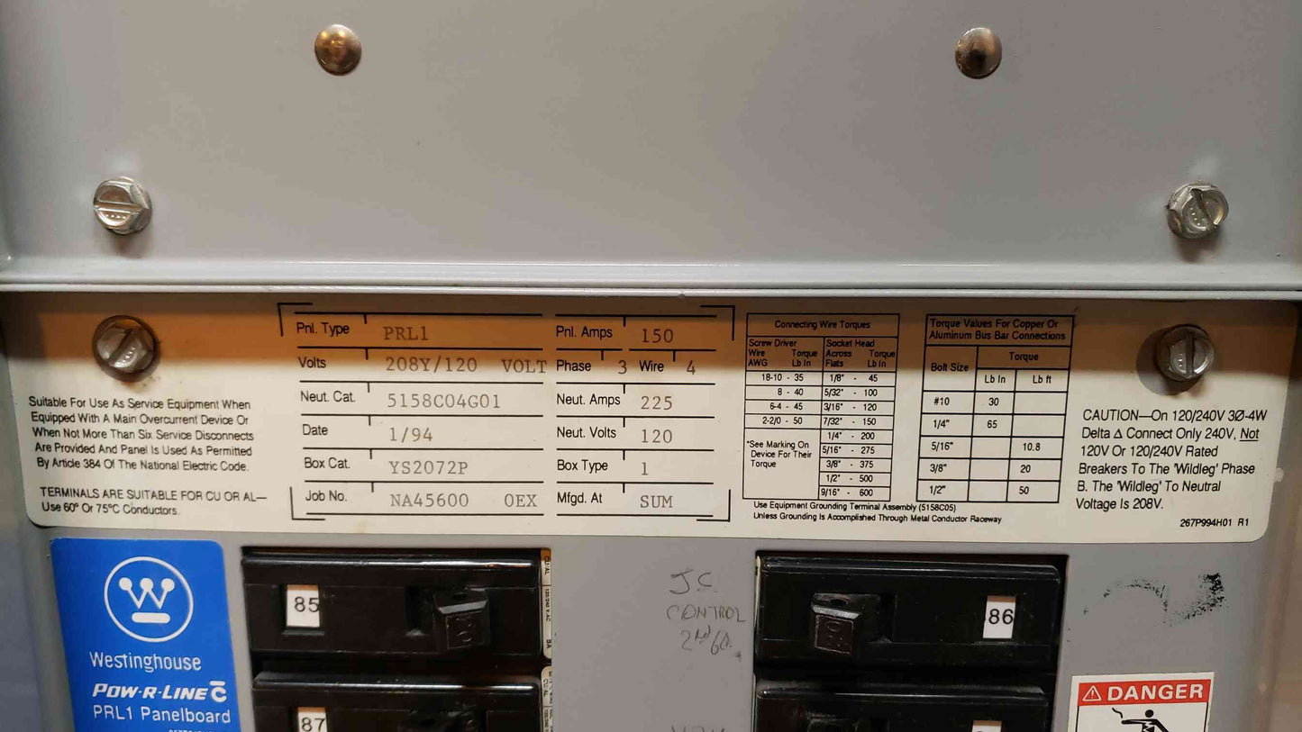 PRL1 150A Panelboard w/Main 42 Circuit 120/208 Neut. 225A(3394AA)