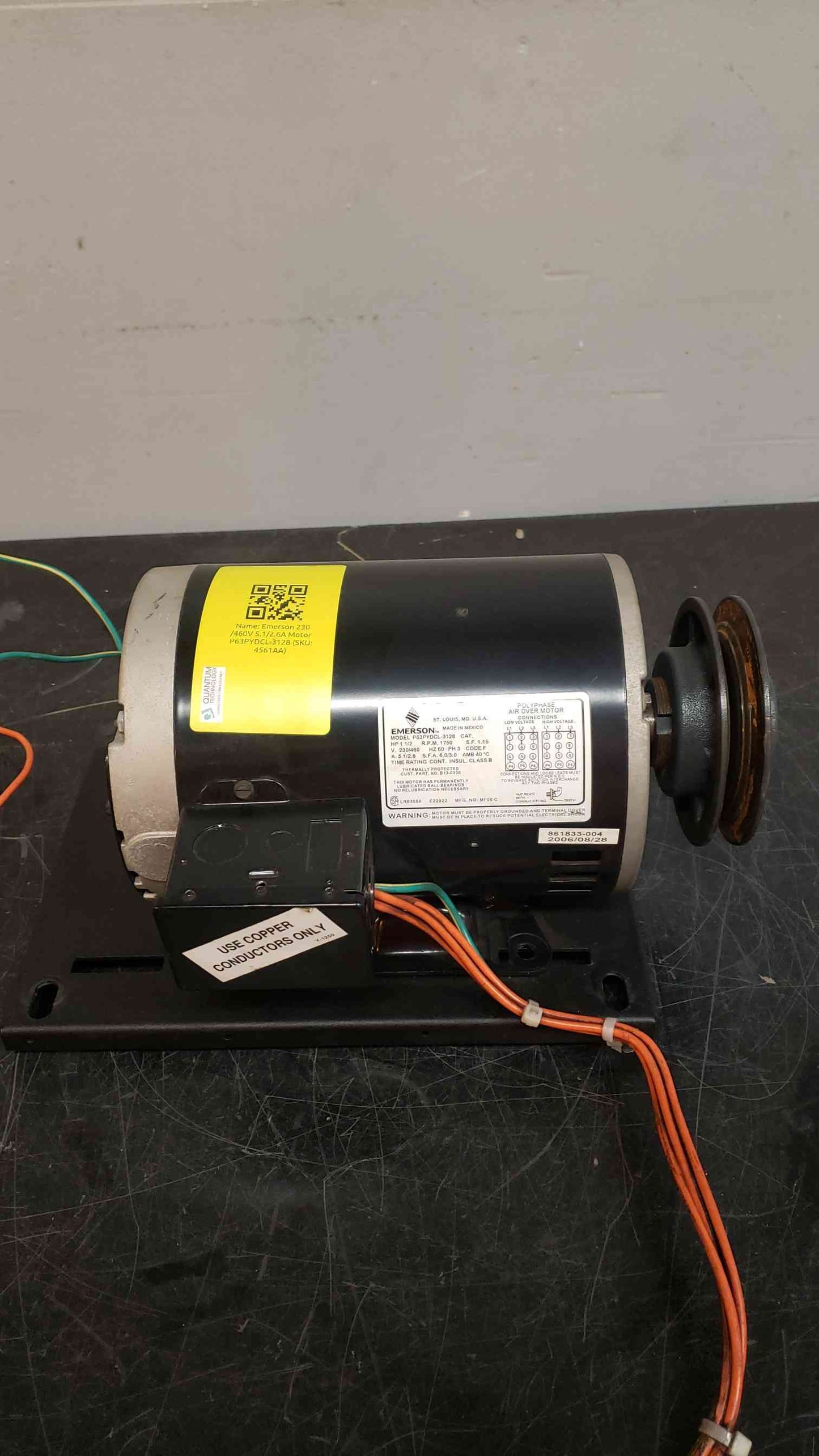 1 1/2 HP Emerson 230/460V Air Over Motor P63PYDCL3128 (SKU: 4561AA)(4561AA)