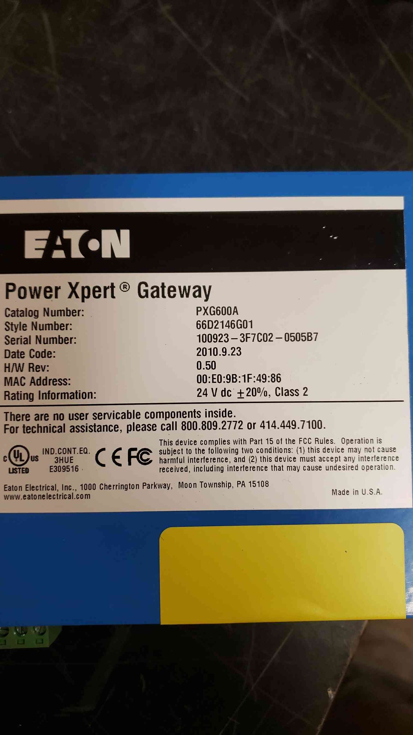 Eaton Power Xpert Gateway PXG600A Rev. 0.50 24VDC(13999AA)