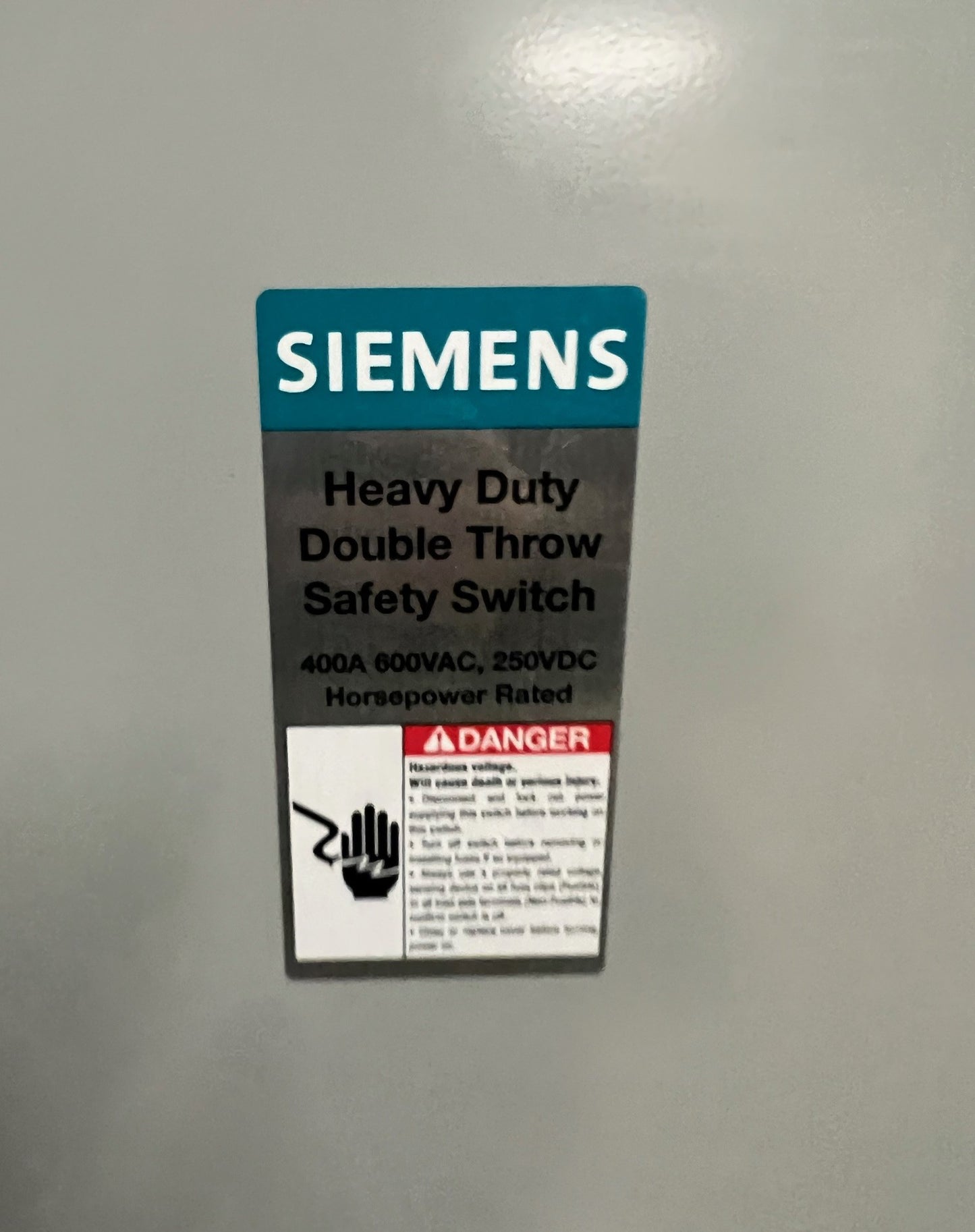 400A Siemens Heavy Duty Double Throw Safety Switch 600VAC 250DVC(6366AA)