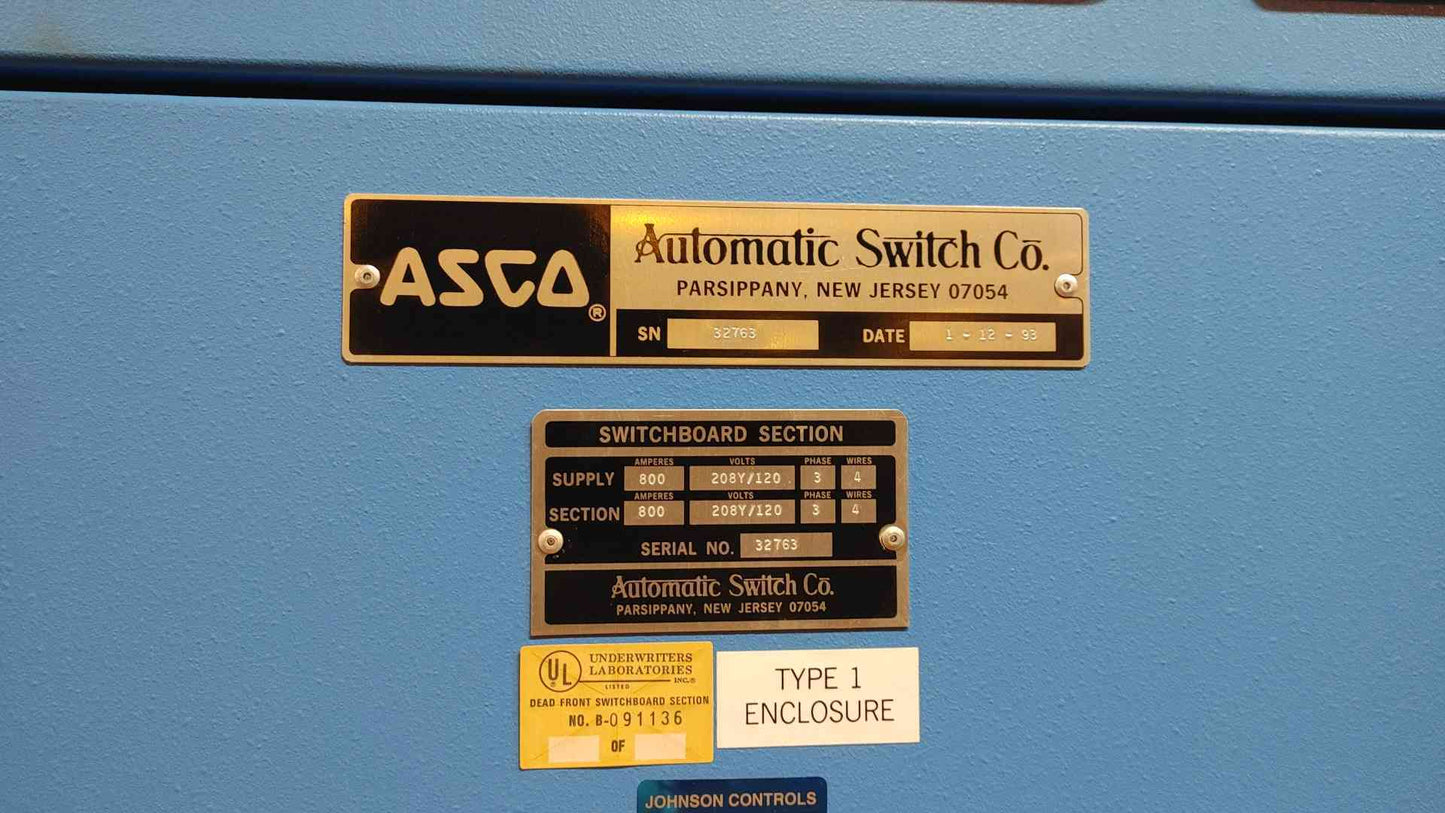 Asco Automatic Switch Co. Switchboard 32763 208Y/120 3PH 600A (SKU:103216)(103216)