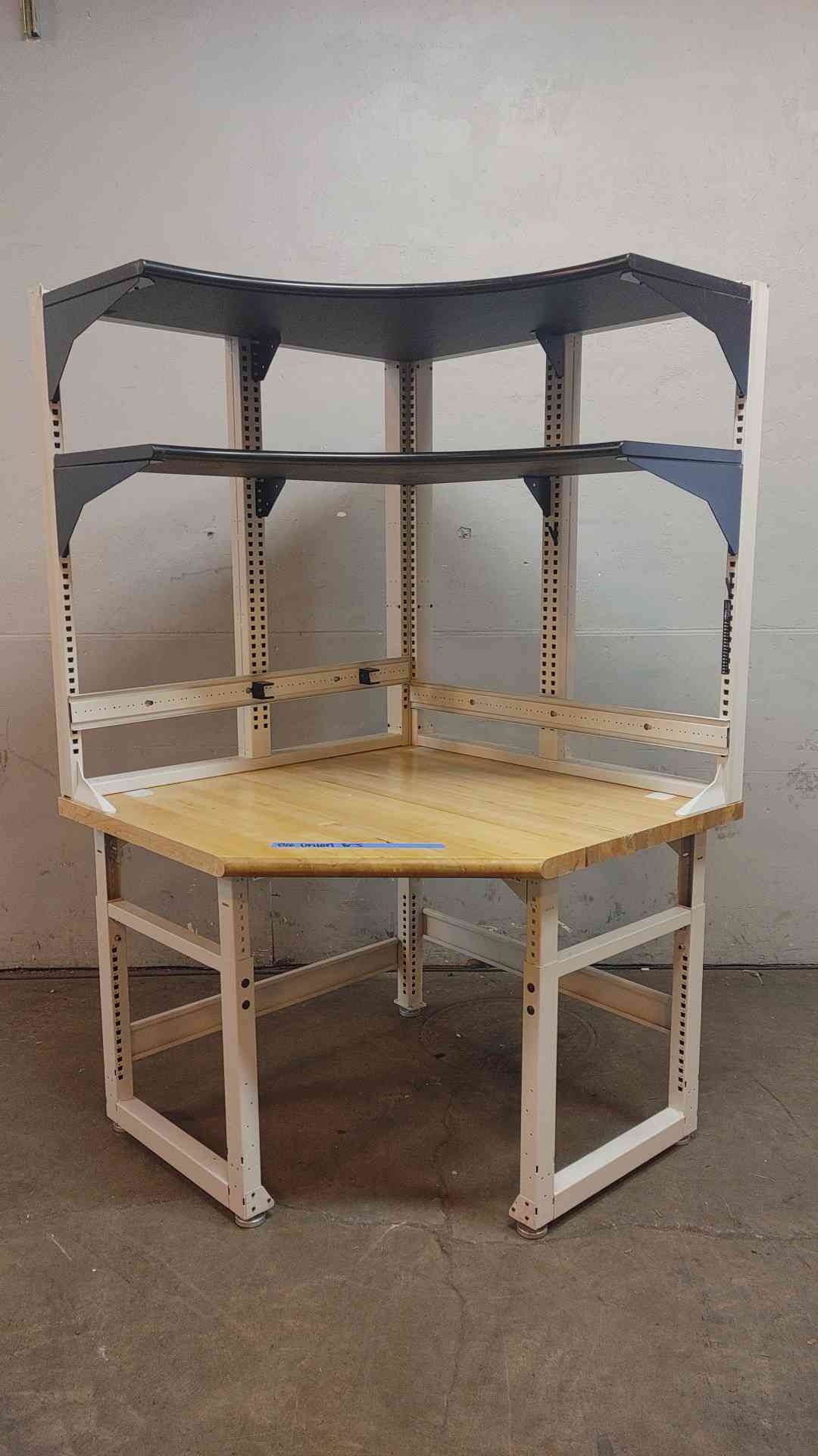 Standing Height Technical Corner Lab Workstation with Reagent Shelving
