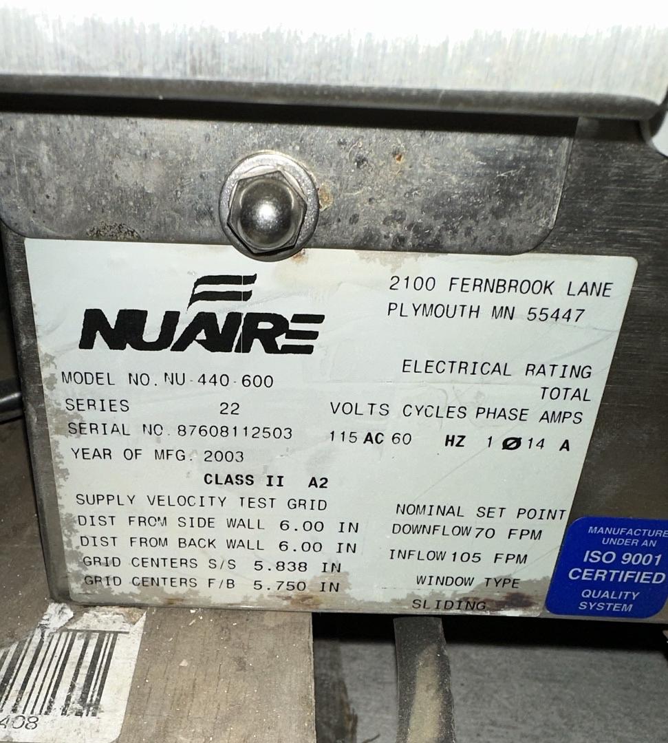 6' Nuaire Biosafety Cabinet Class II Type A Stainless Interior(S6LLST2718)