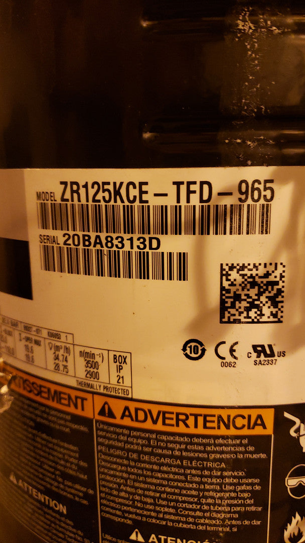 Emerson Copeland Scroll Compressor ZR125KCETFD965(S6LLST1607)