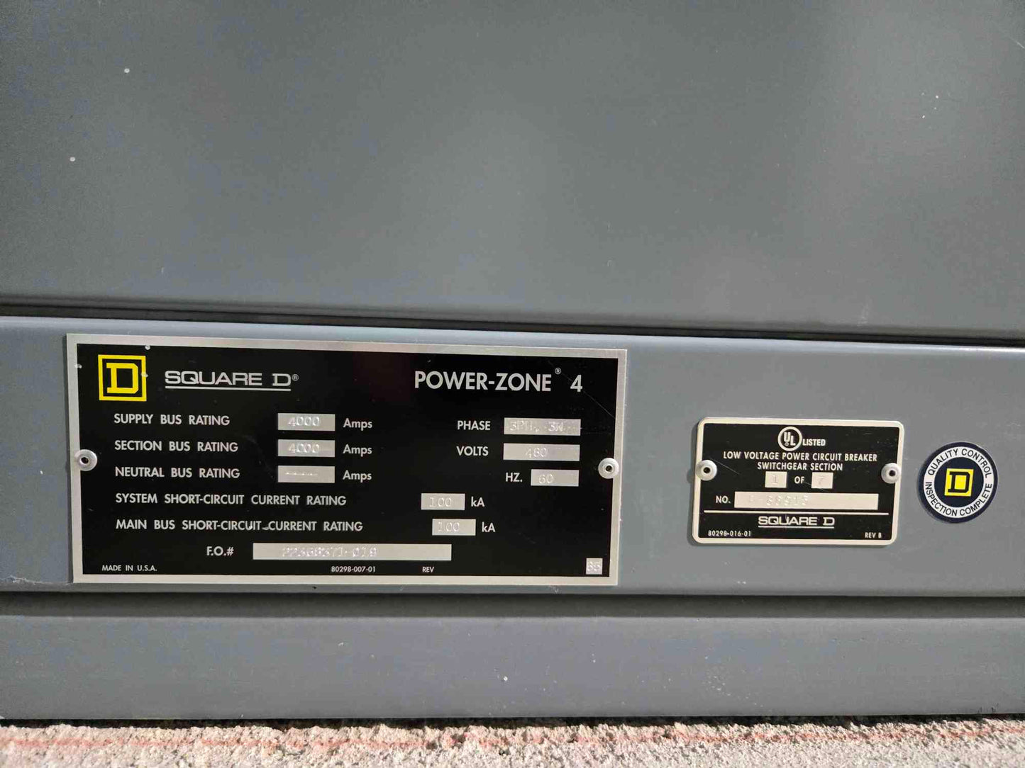 Square D Power-Zone 4 Entry Switchgear 7 Section 4000Amp NW40H3 MasterPact Breakers