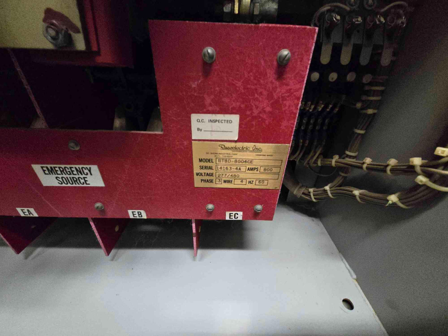 800A Russelectric ATS 277/480 3Ph 4 Wire RTBD-8004CE