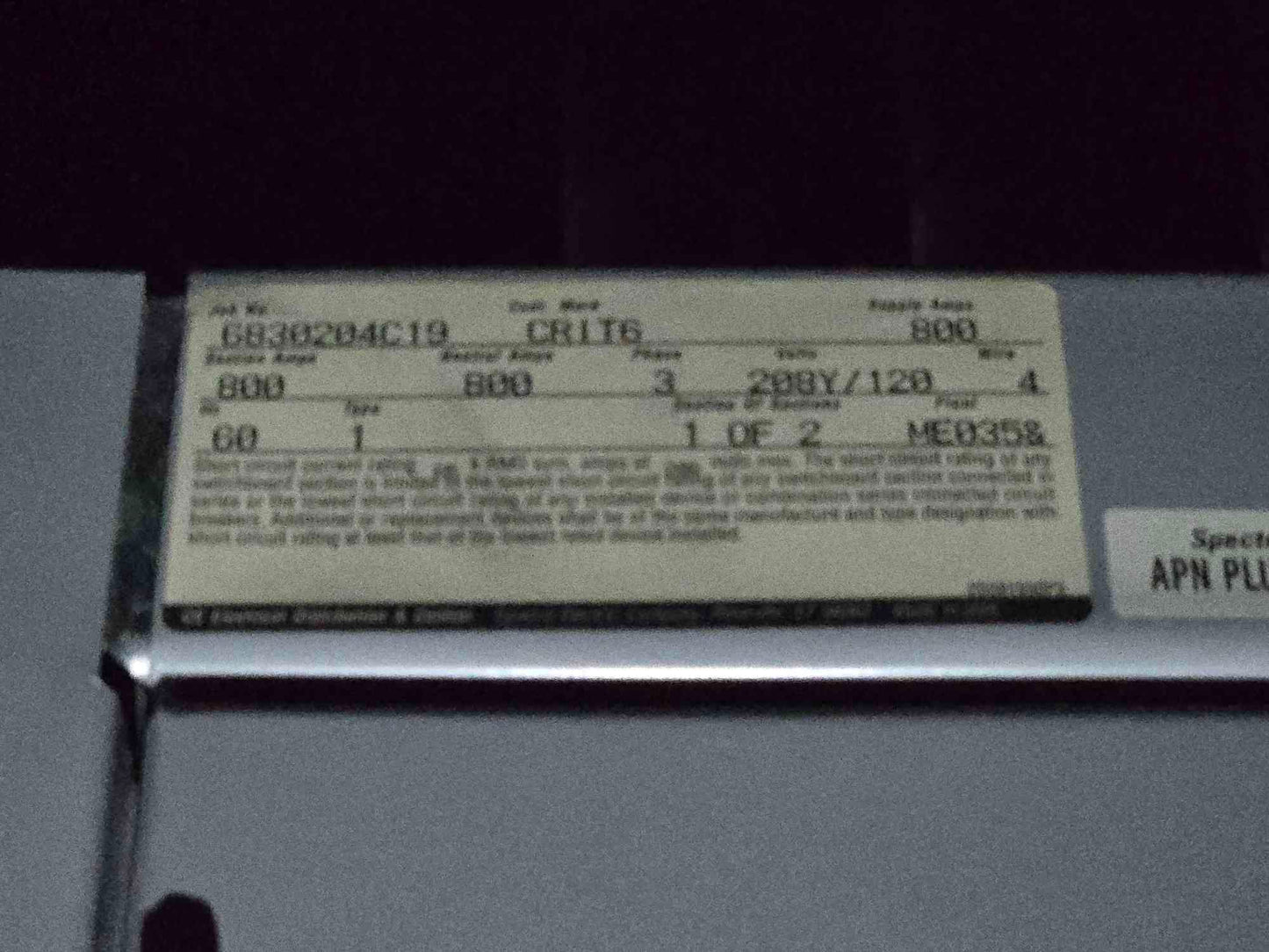 800A Spectra Switchboard 208Y/120V 3Ph W/ (16) 250 Amp Breakers & (2) 800 Anp
