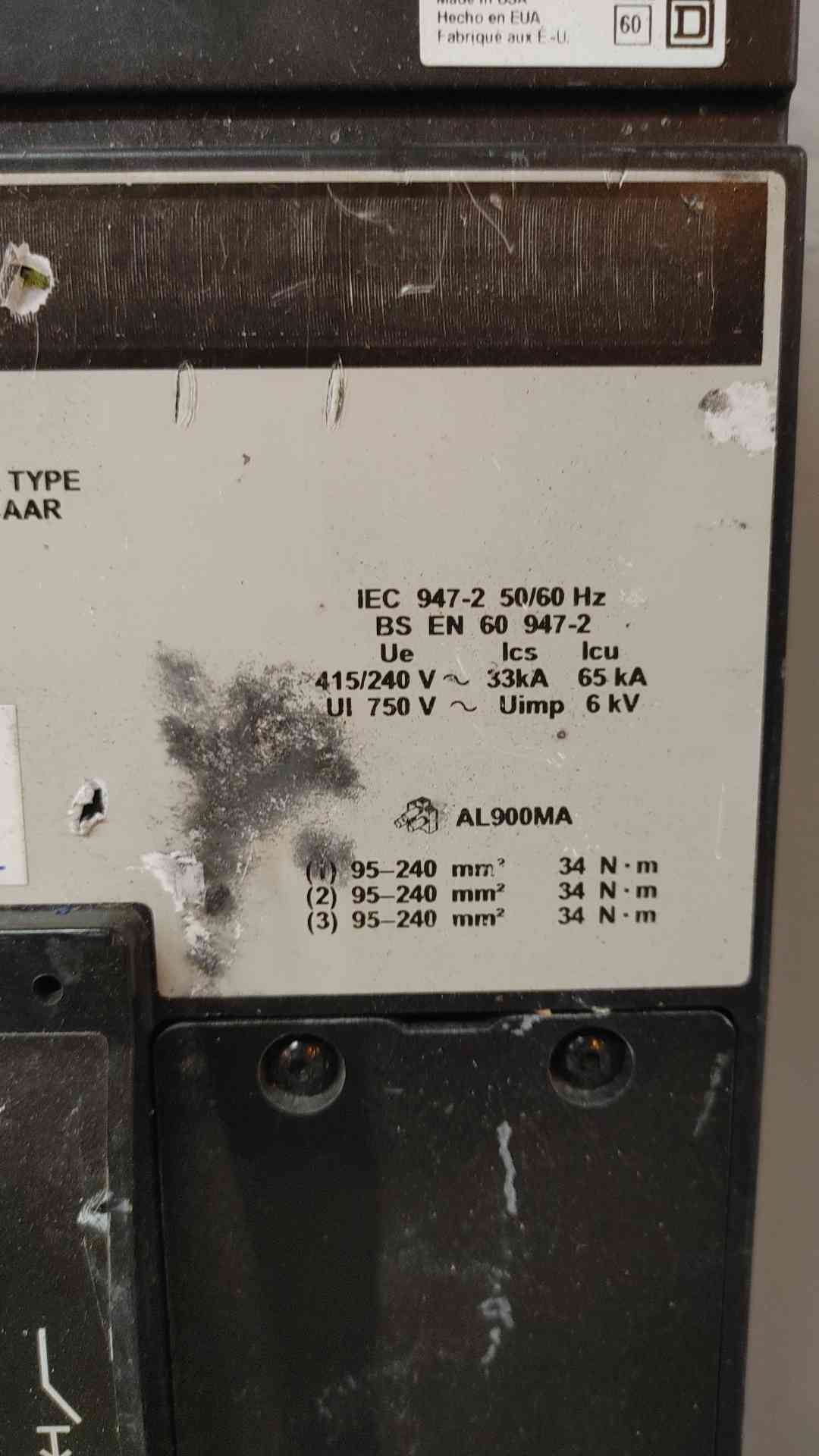 Square D 350A 3 Pole Circuit Breaker 600VDC 250VAC 65KA MHL363501027(104727)