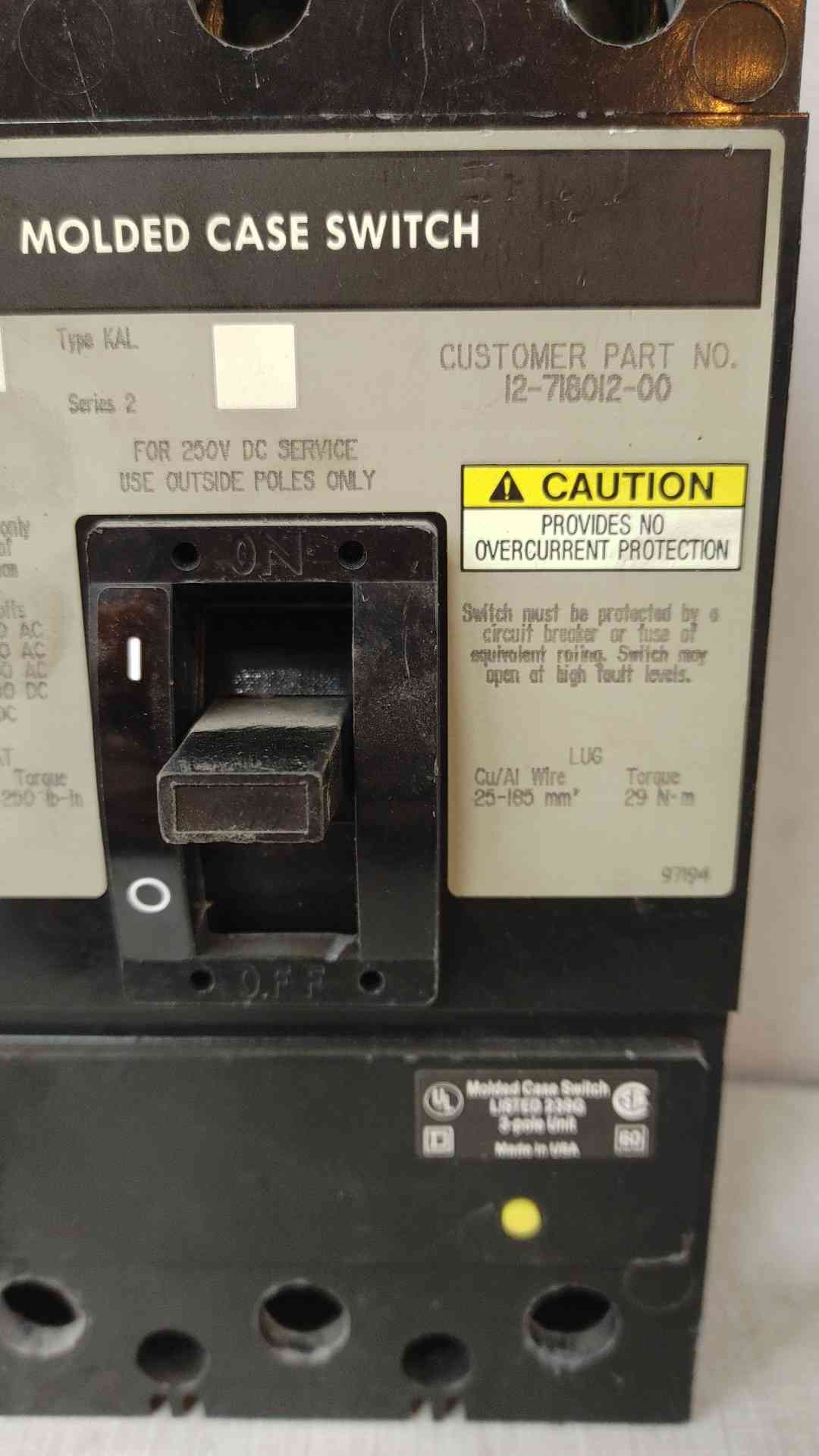 Square D 250A 3 Pole Molded Case Switch KHL36000MI287(104728)