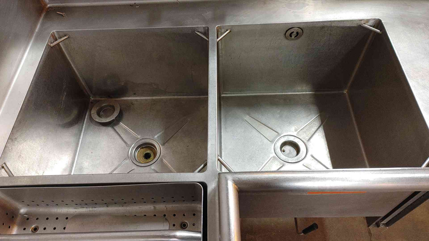 7' Stainless Steel 3 Sink Basin Corner Cafeteria Unit