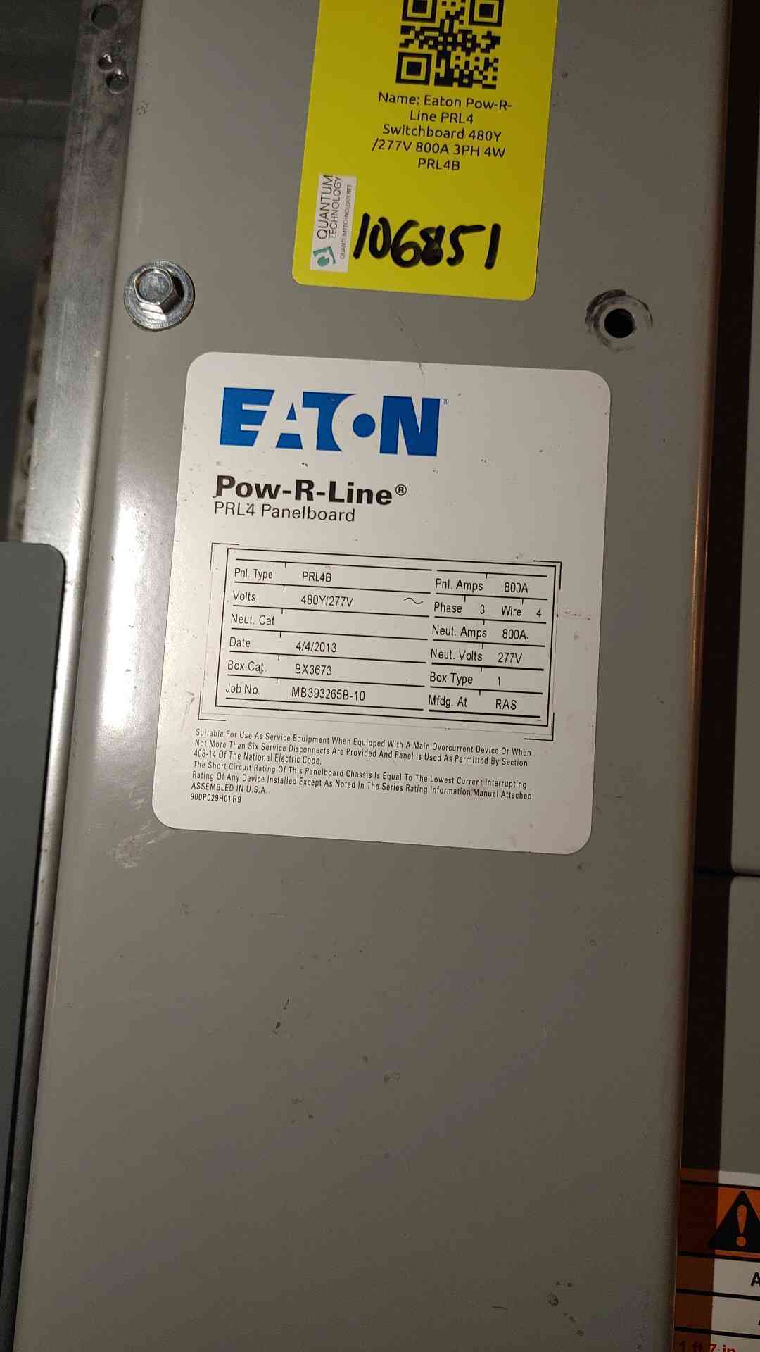 Eaton Pow-R-Line PRL4 Switchboard 480Y/277V 800A 3PH 4W PRL4B MBP