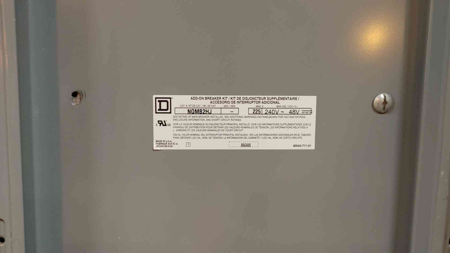 Square D NQ Breaker Panelboard 225A 240VAC W/ Main