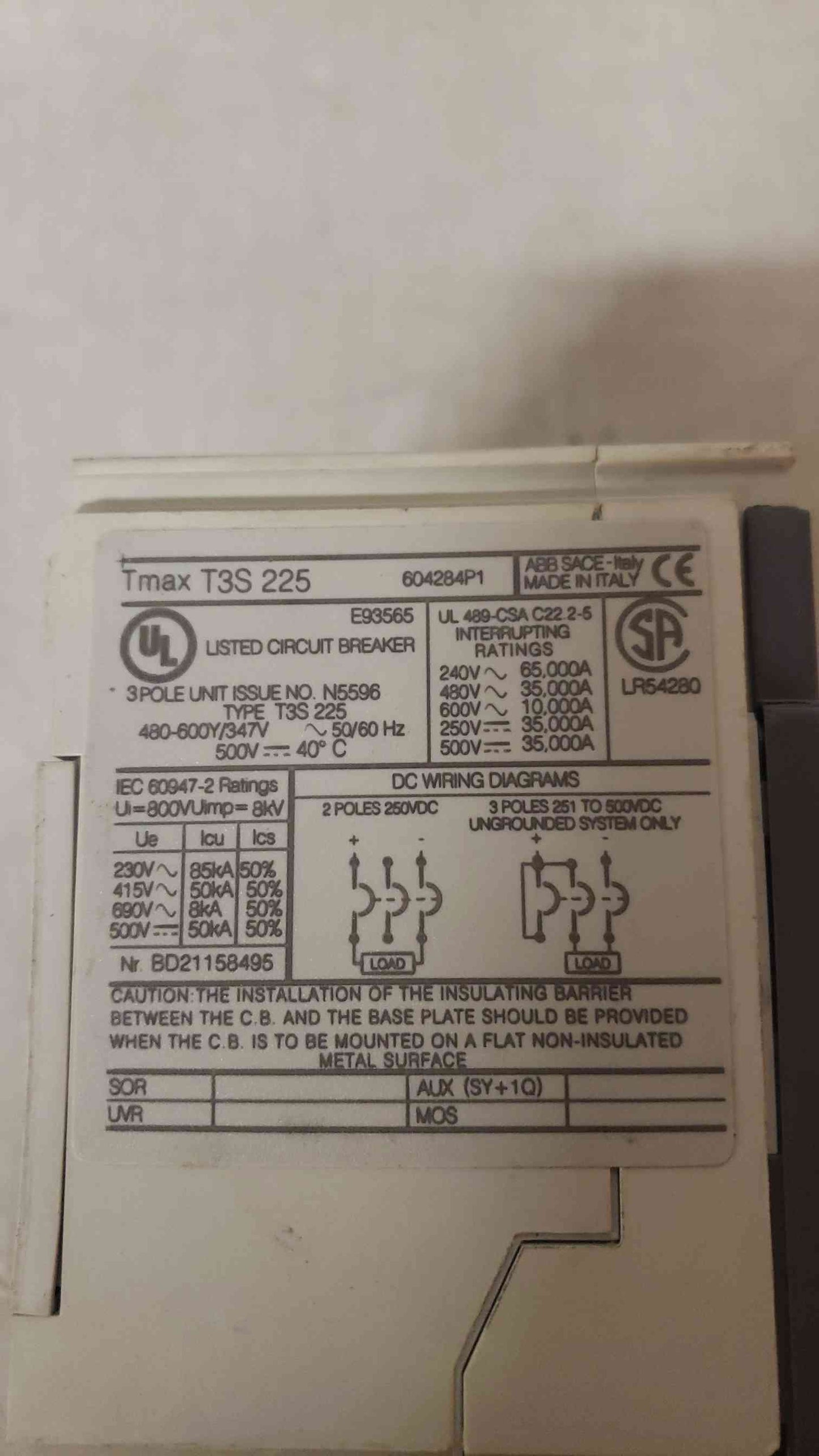 Abb 200A SACE Tmax Circuit Breaker (SKU: 107254)