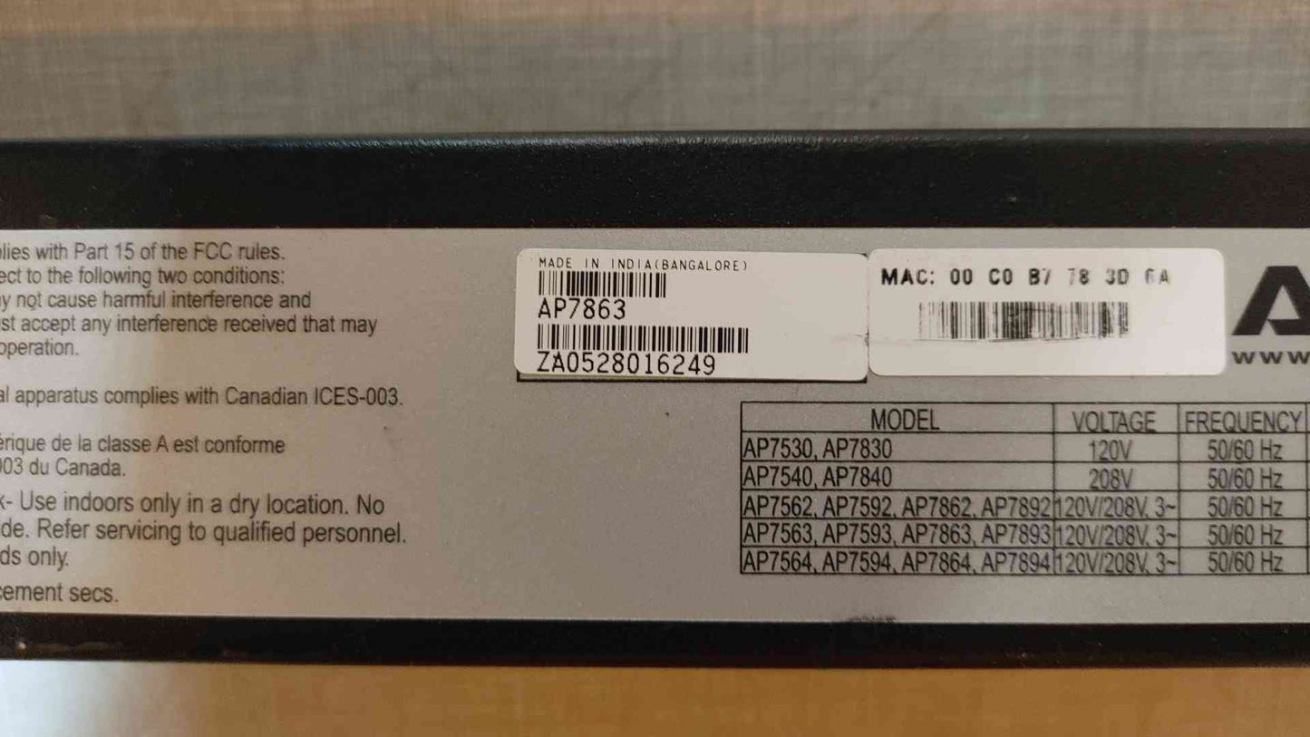 *Pickup Only* APC PDU 27 Port Strip 120/208V 3W 16A AP7863
