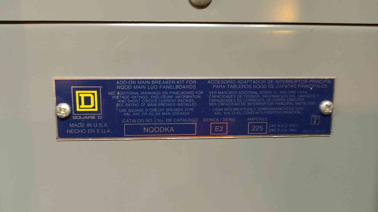 Square D NQOD Panelboard 225A 208Y/120VAC 3PH 4W NQOD454L225CU w/ Main