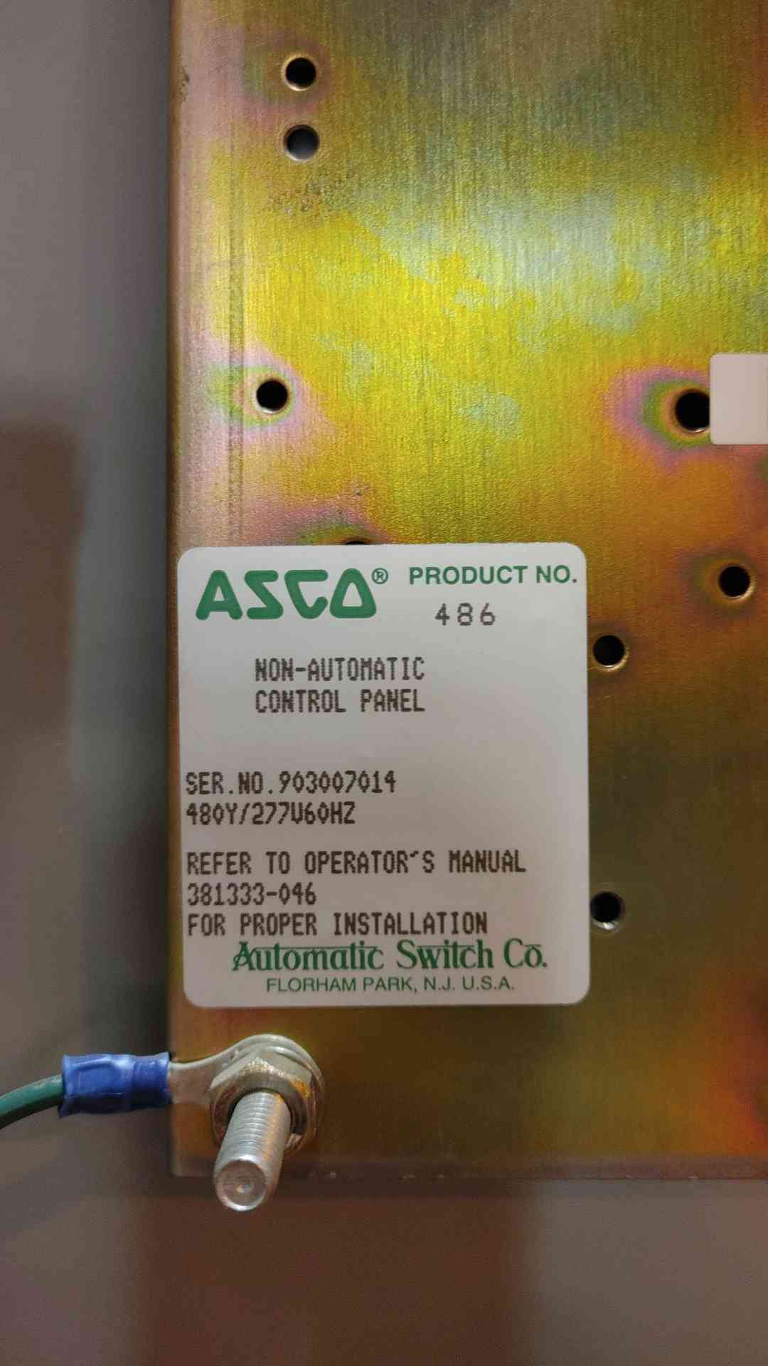 ASCO Non-Automatic Transfer Switch 1000A 480Y/277V G48631000XC