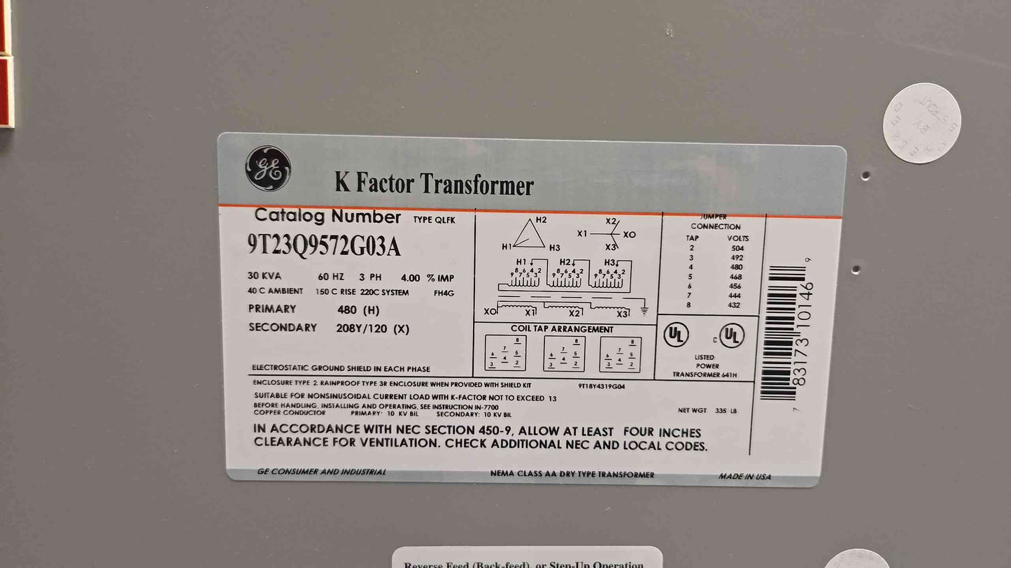 GE 9T23Q9572GO3A Transformer (107794)
