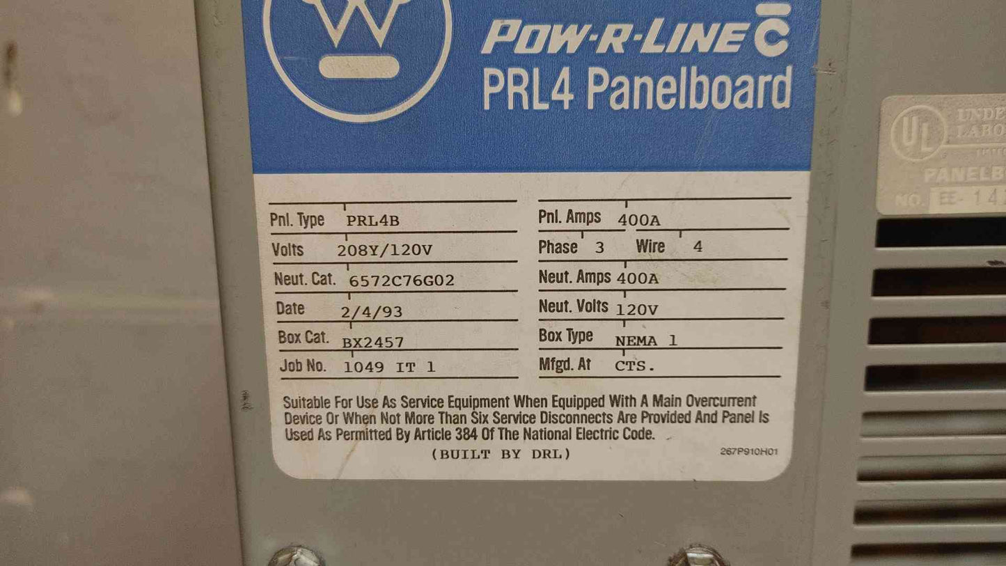 Pow-R-Line PRL4 Panelboard 400A 208Y/120VAC 3PH 4W PRL4B