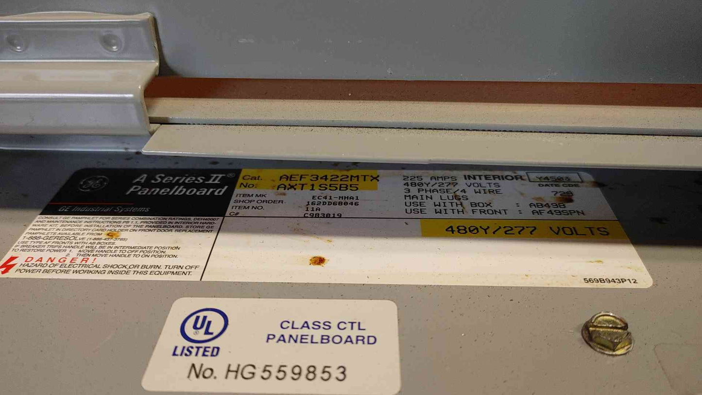 GE A Series 2 Panelboard AEF3422MTX 225 AMP 480/277v Main Lugs (108918)