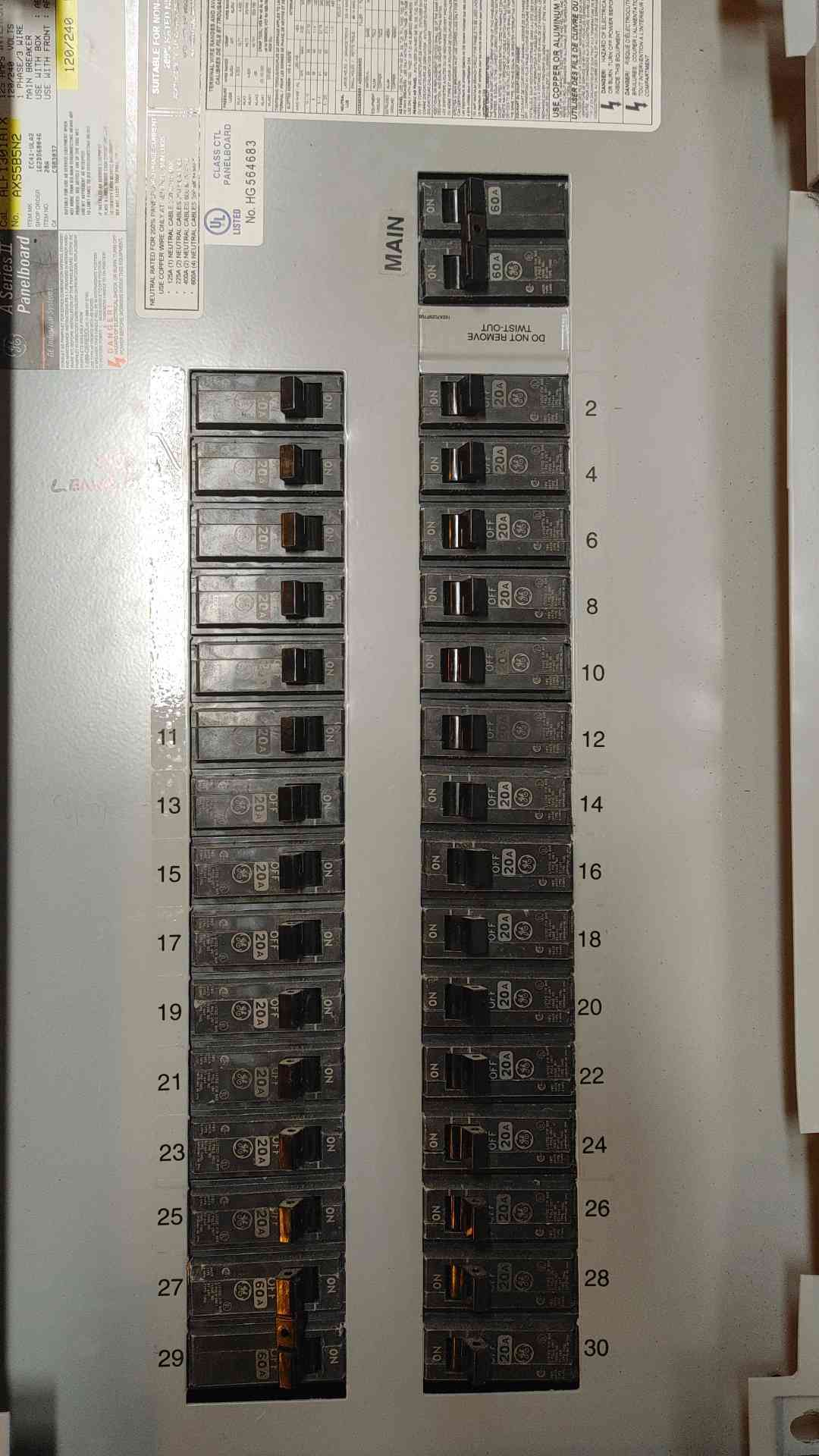 GE A Series 2 Panelboard 125A 120/240V 1PH EC41-ULA2 with MAIN (108904)