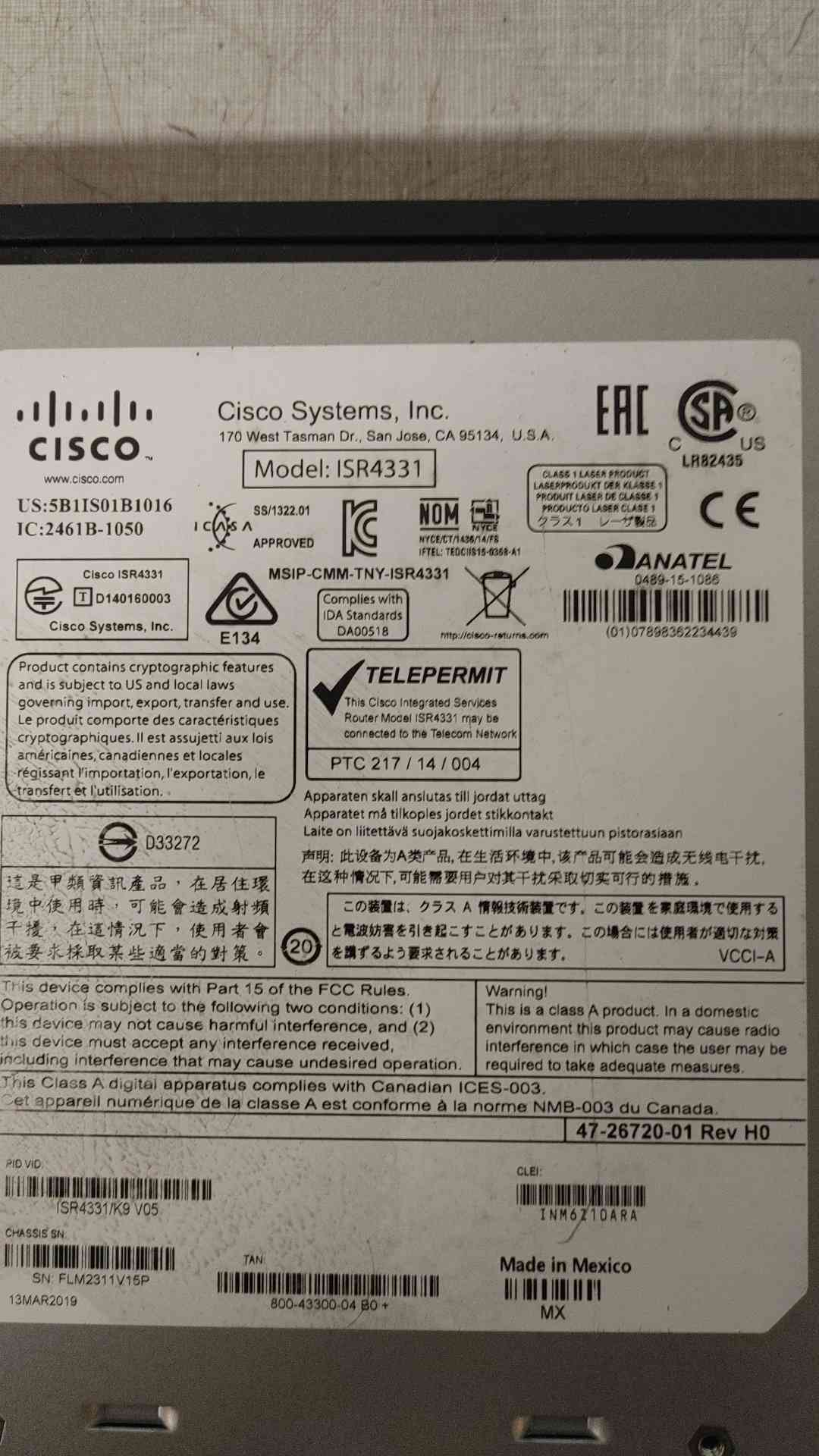 *Pickup Only* Cisco ISR4331 Integrated Services Router (109092)