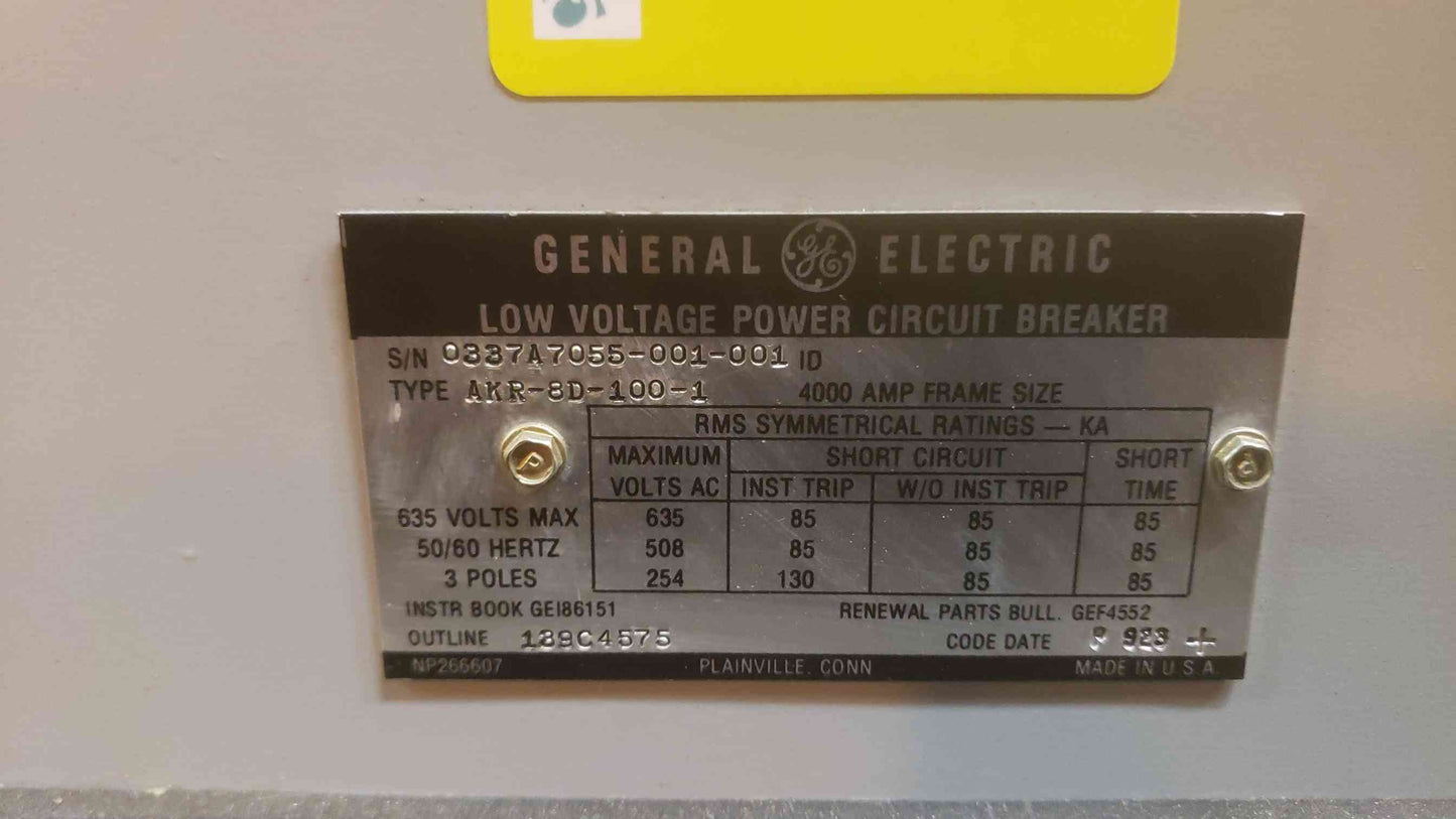 GE 4000A 635V Max Low Voltage Power Circuit Breaker AKR-8D-100-1 (SKU: 109426)